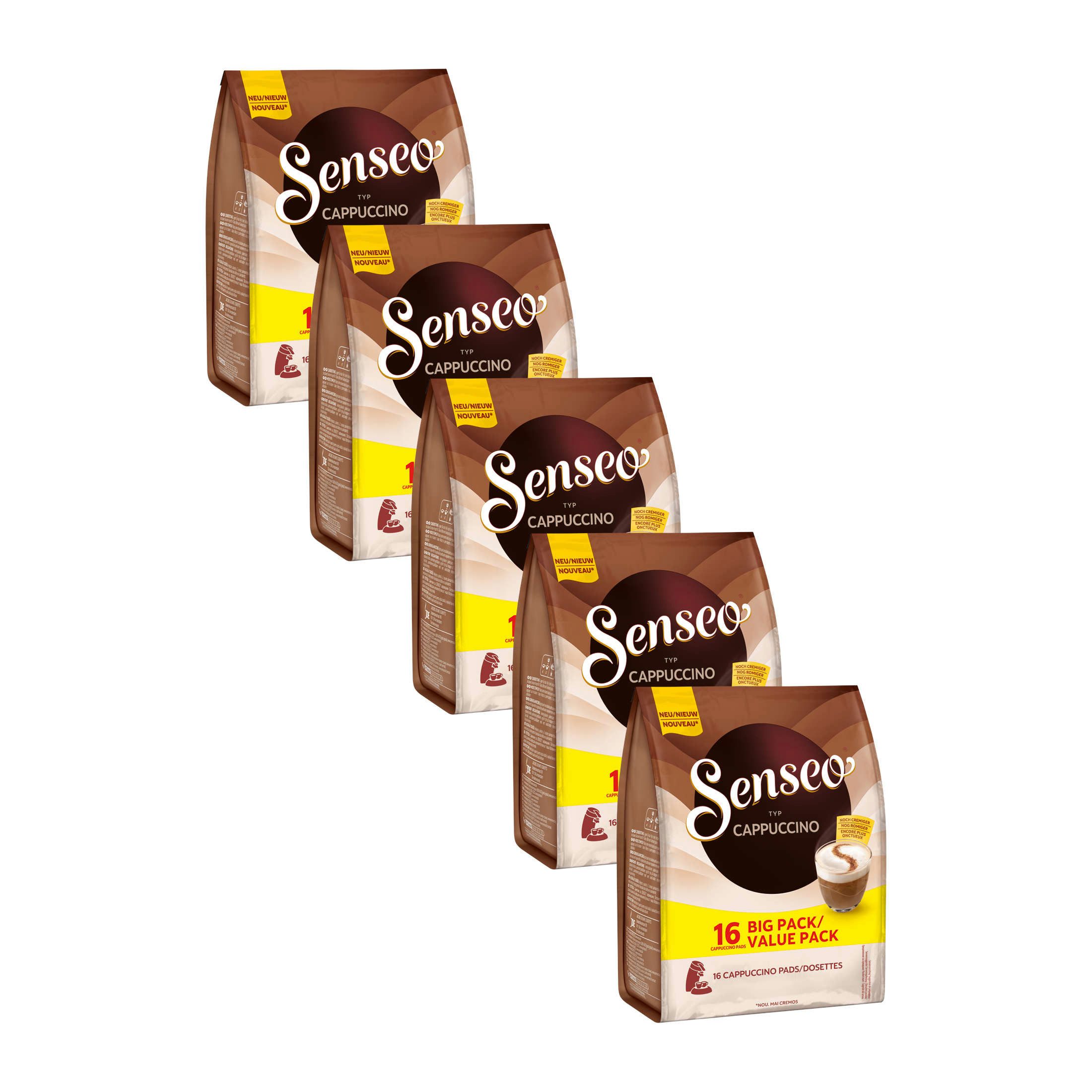 Senseo Kaffee Pads Typ Cappuccino Senseopads 5 x 16 = 80 Getränke Vorteilspack, (Packung, 5er Pack)