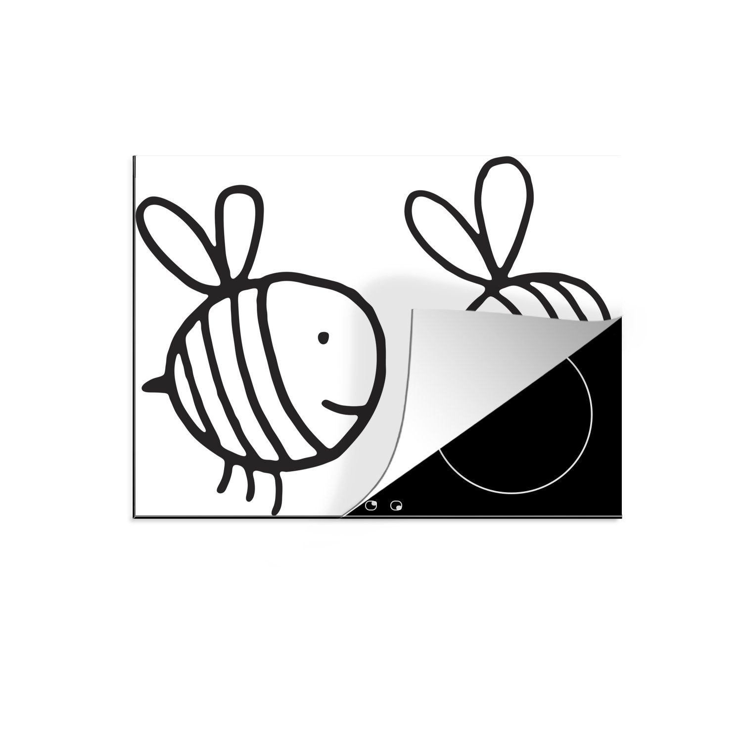 Arbeitsfläche MuchoWow Bienen Vinyl, Illustration Herdblende-/Abdeckplatte zwei cm, in 70x52 tlg), Ceranfeldabdeckung (1 schwarzen Linien, Mobile Eine nutzbar, von