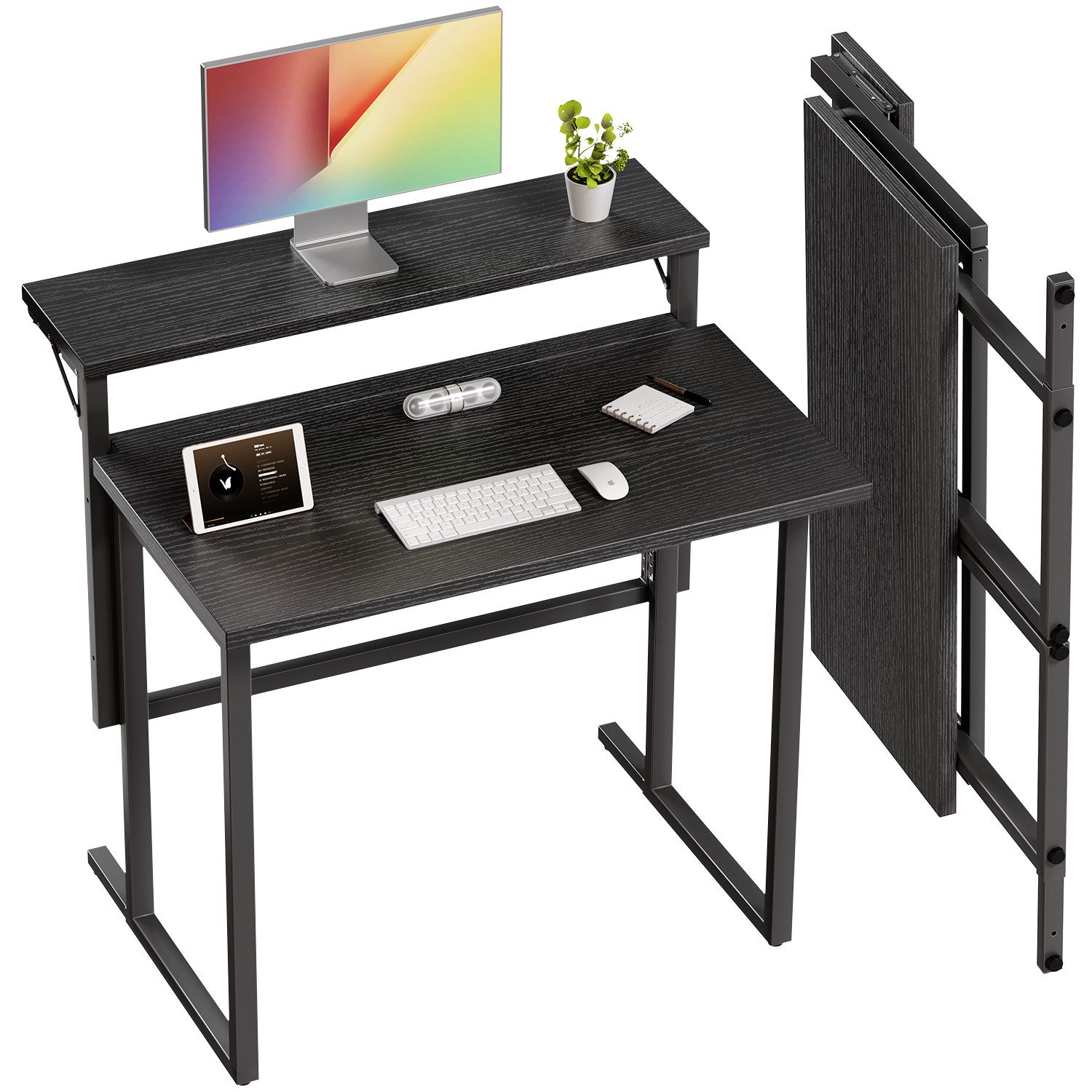 HOMALL Schreibtisch Klappbarer Schreibtisch mit Monitorhalterung Gaming-Schreibtisch (80 cm breiter mehrstufiger Notebook-Schreibtisch, bequem zusammenklappbar)