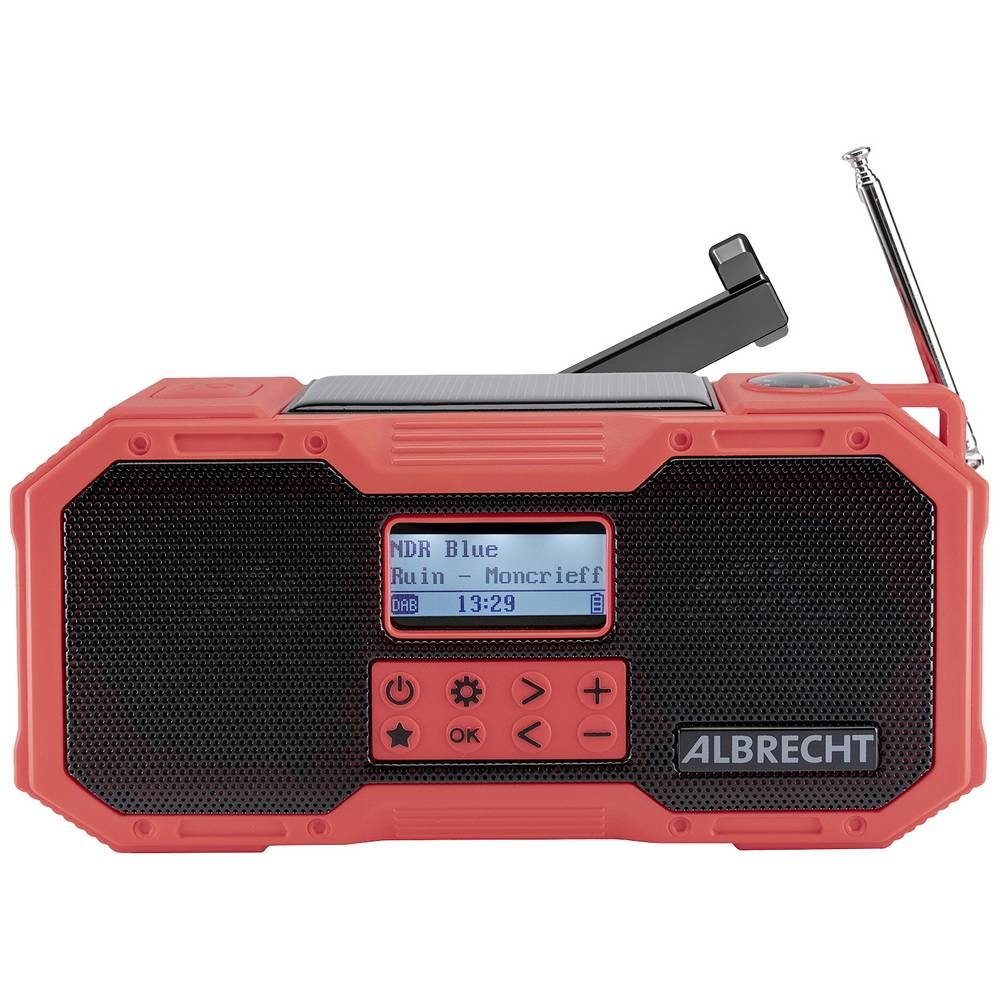 Albrecht DAB+ Notfall Outdoor Kurbelradio, - (UKW, SOS, Taschenlampe 27911 Radio (Akku-Ladefunktion, Handkurbel, Solarpanel, spritzwassergeschützt)
