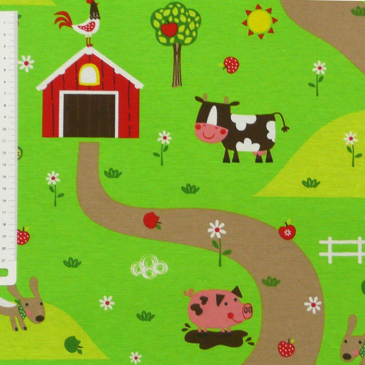 SCHÖNER LEBEN. Bauernhof bunt Leben Dekokissen 50x50cm grün Kissenhülle Schöner Tiere