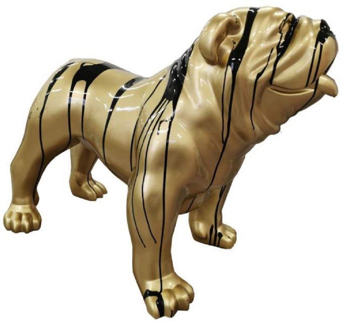 Casa Padrino Skulptur Casa Padrino Designer Deko Figur Hund Bulldogge Gold / Schwarz 90 x H. 74 cm - Wetterbeständige Deko Skulptur - Wohnzimmer Deko - Garten Deko - Designer Deko Tierfigur