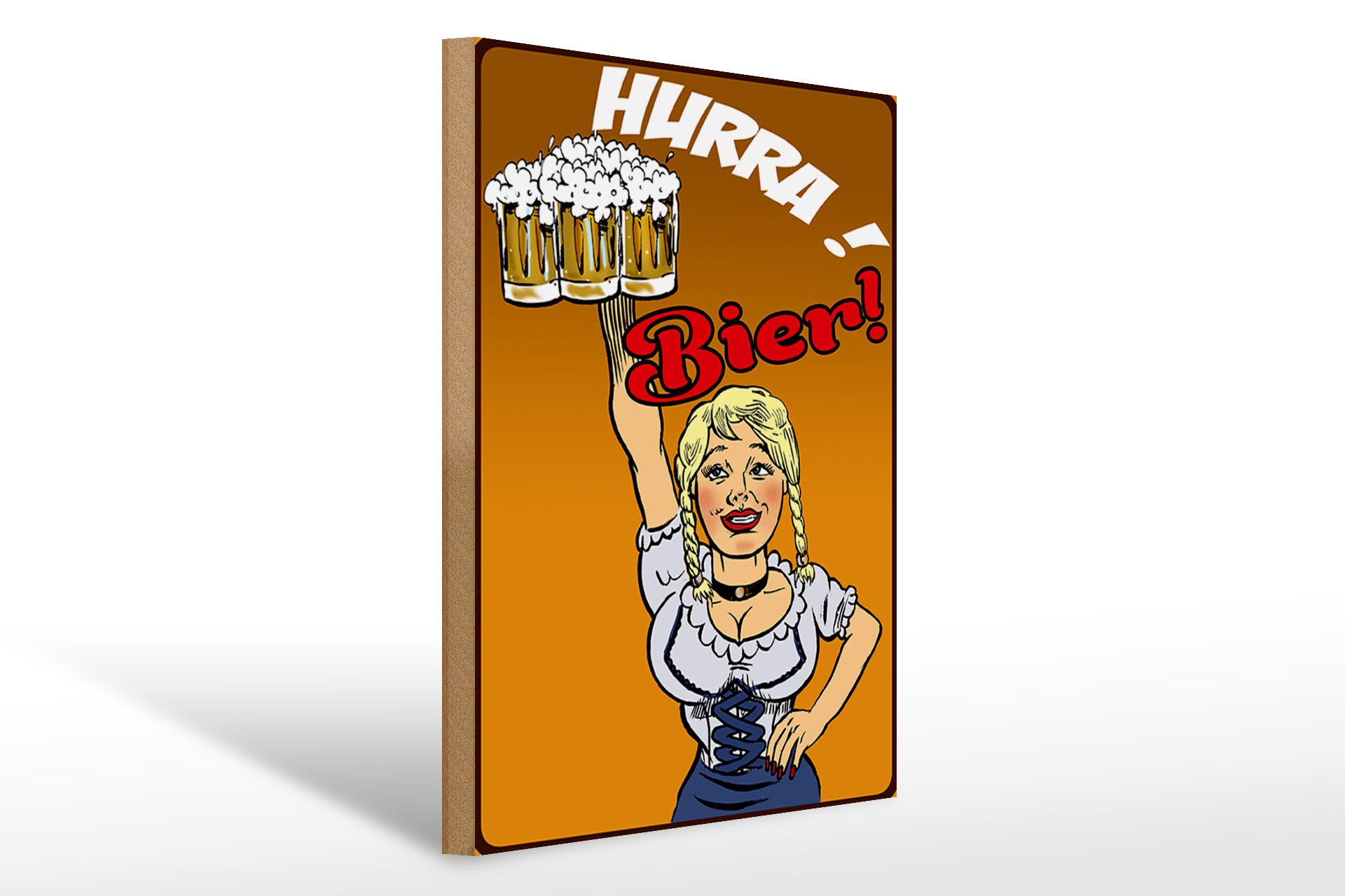 Holzbild Pinup 30x40cm Hurra! Bier