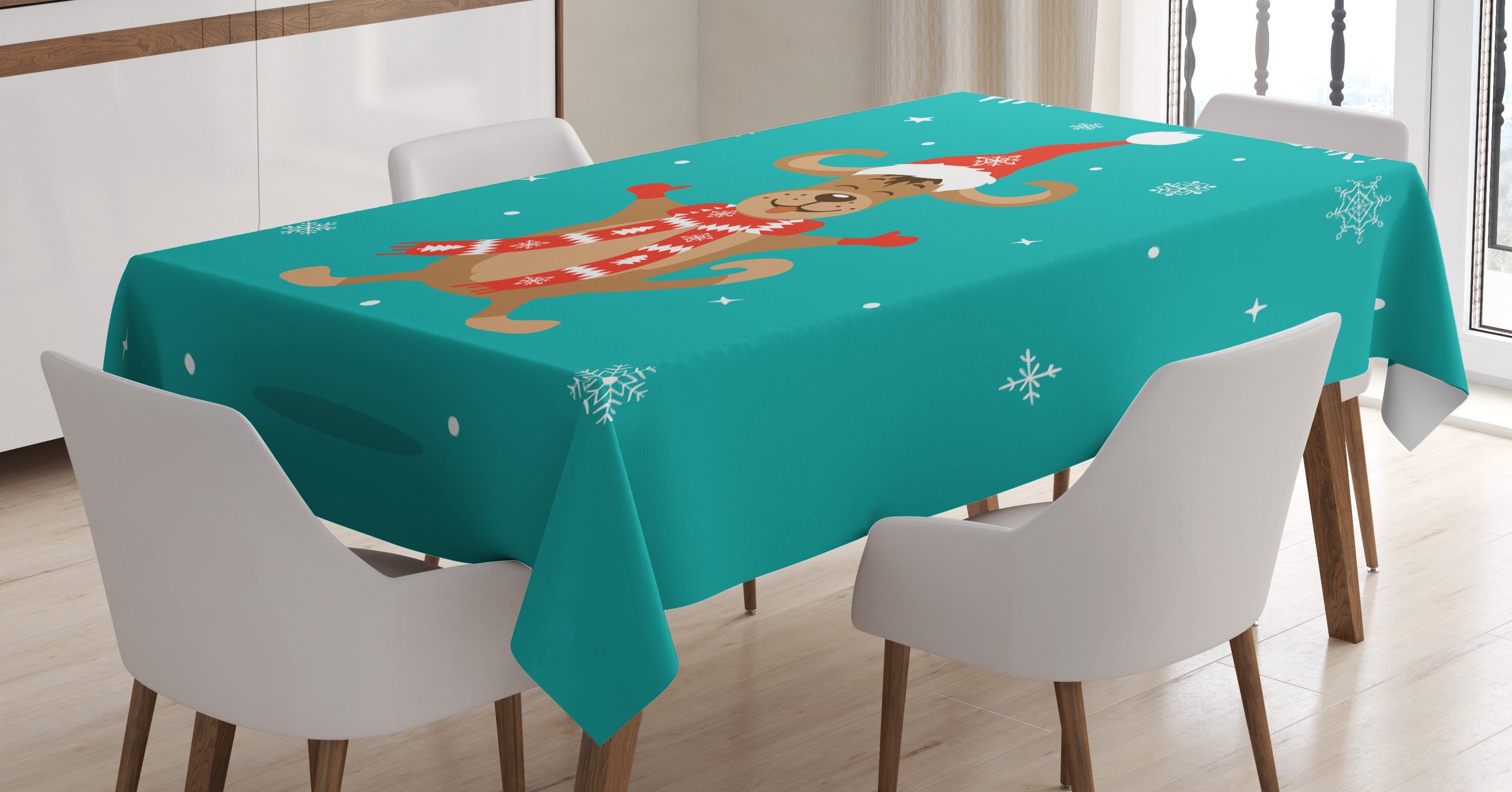 Für Dog Waschbar Jumping Bereich Abakuhaus Farben, Weihnachten Neujahr Außen Tischdecke geeignet und Farbfest den Klare