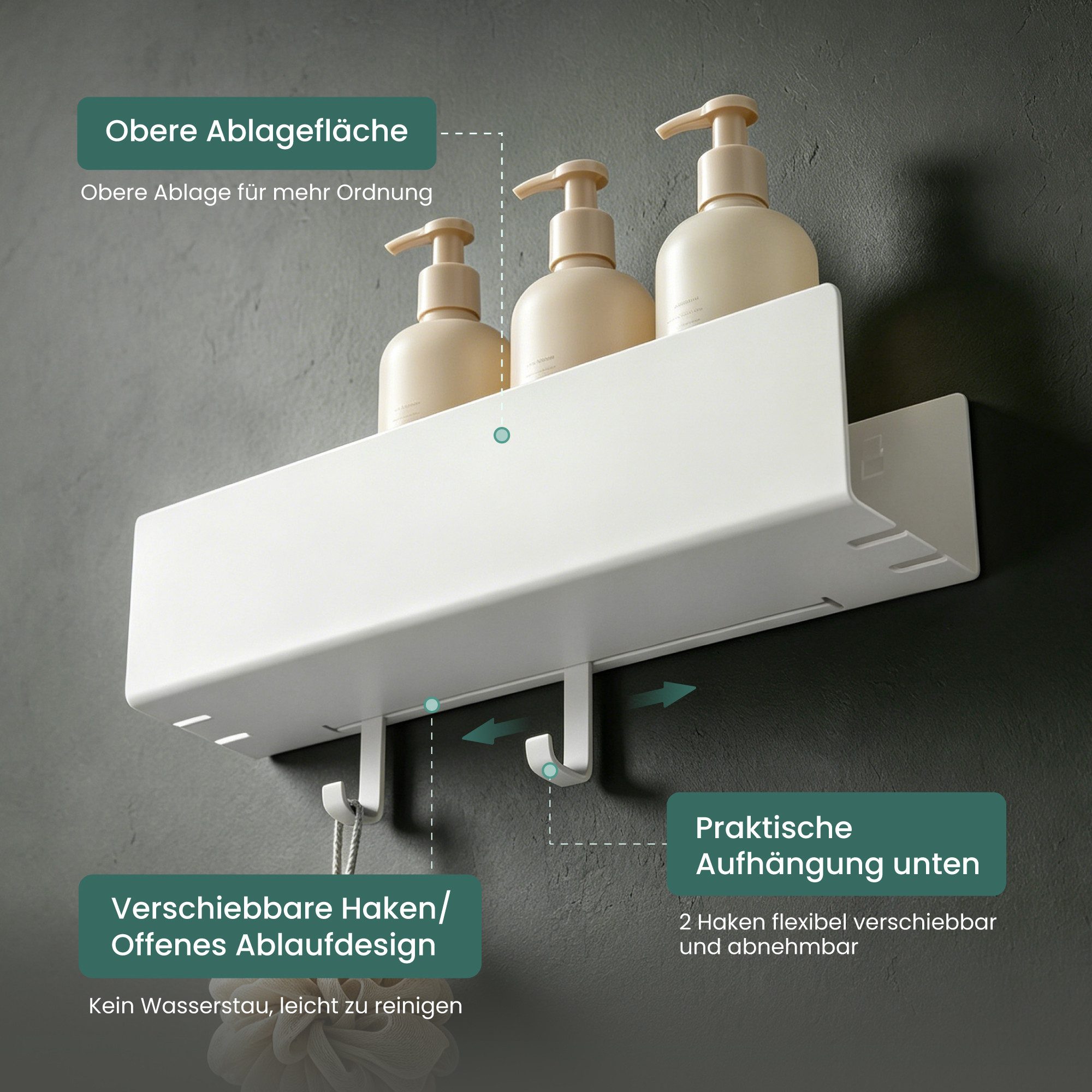 Mai & Mai Duschablage Duschregal Badezimmer Ablage aus kohlenstoffstahl Regol-18, Für Dusche, Bad und Küche, Kleben oder Bohren, Erhöhter Schutzrand