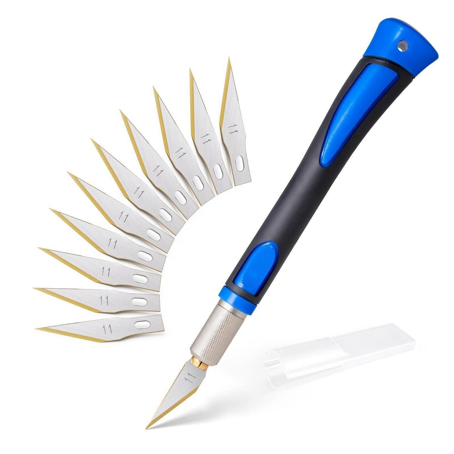 LuxusKollektion Cuttermesser Bastelmesser Skalpell Set Blau Titan 10 Klingen