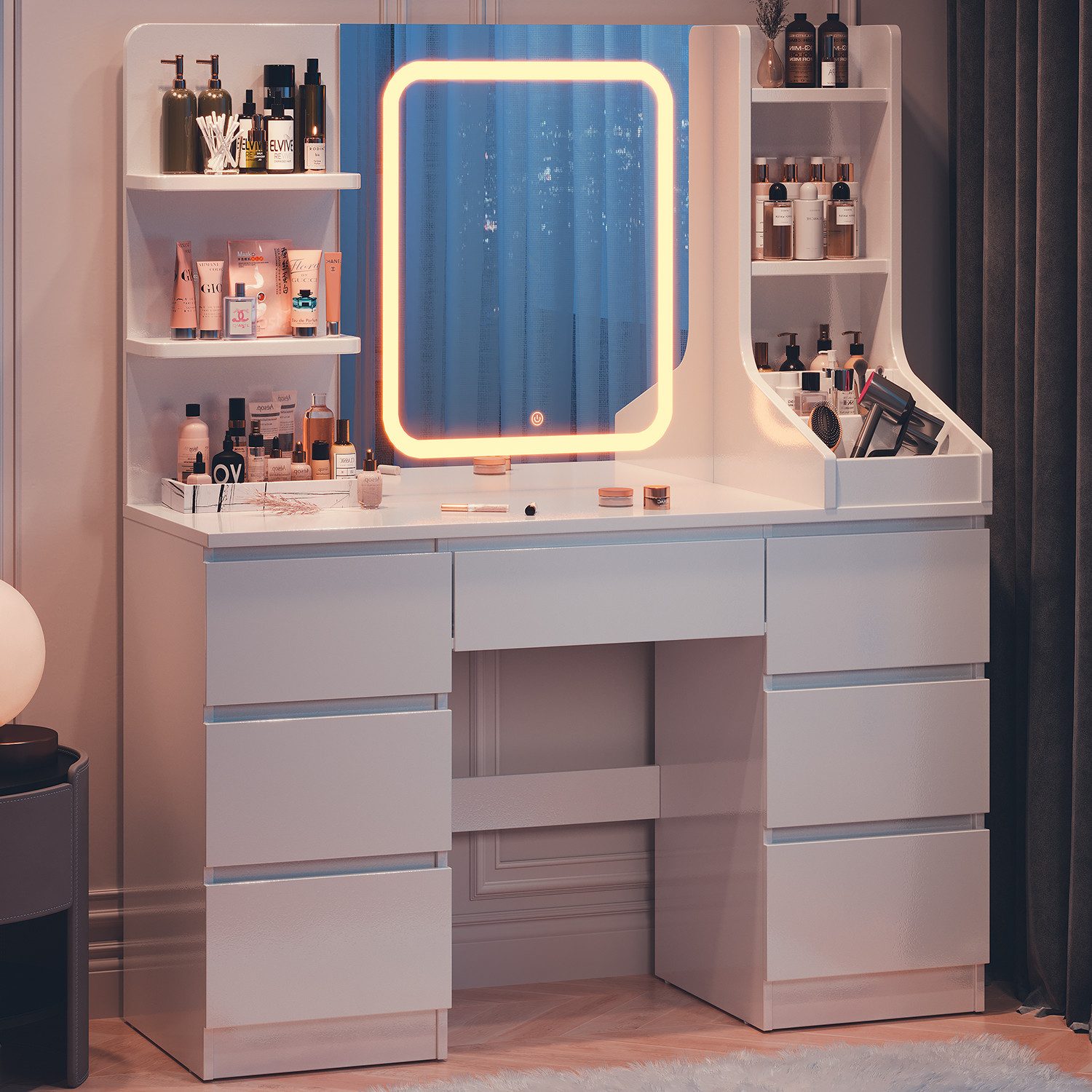 HOMALL Schminktisch Eingebaute LED-Beleuchtung, einstellbare Helligkeit, mi günstig online kaufen