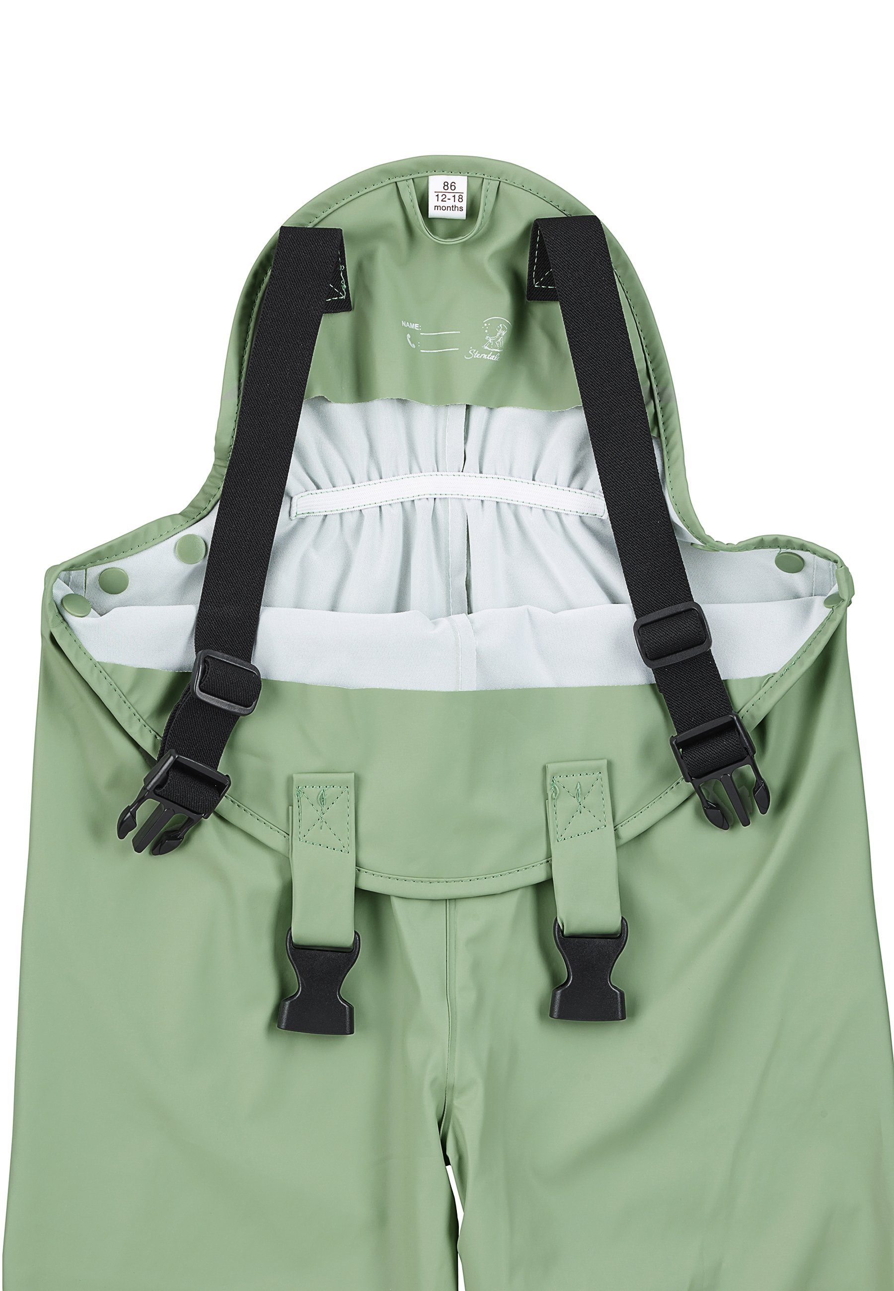 mit Motiven) Matschhosenträger Kinder Sterntaler® süßen mit Regenträgerhose grün Regenhose (1-tlg., ungefüttert mit Druckknöpfen, Reflektoren, verstellbar Regenhose Regenträgerhose Hosenträger