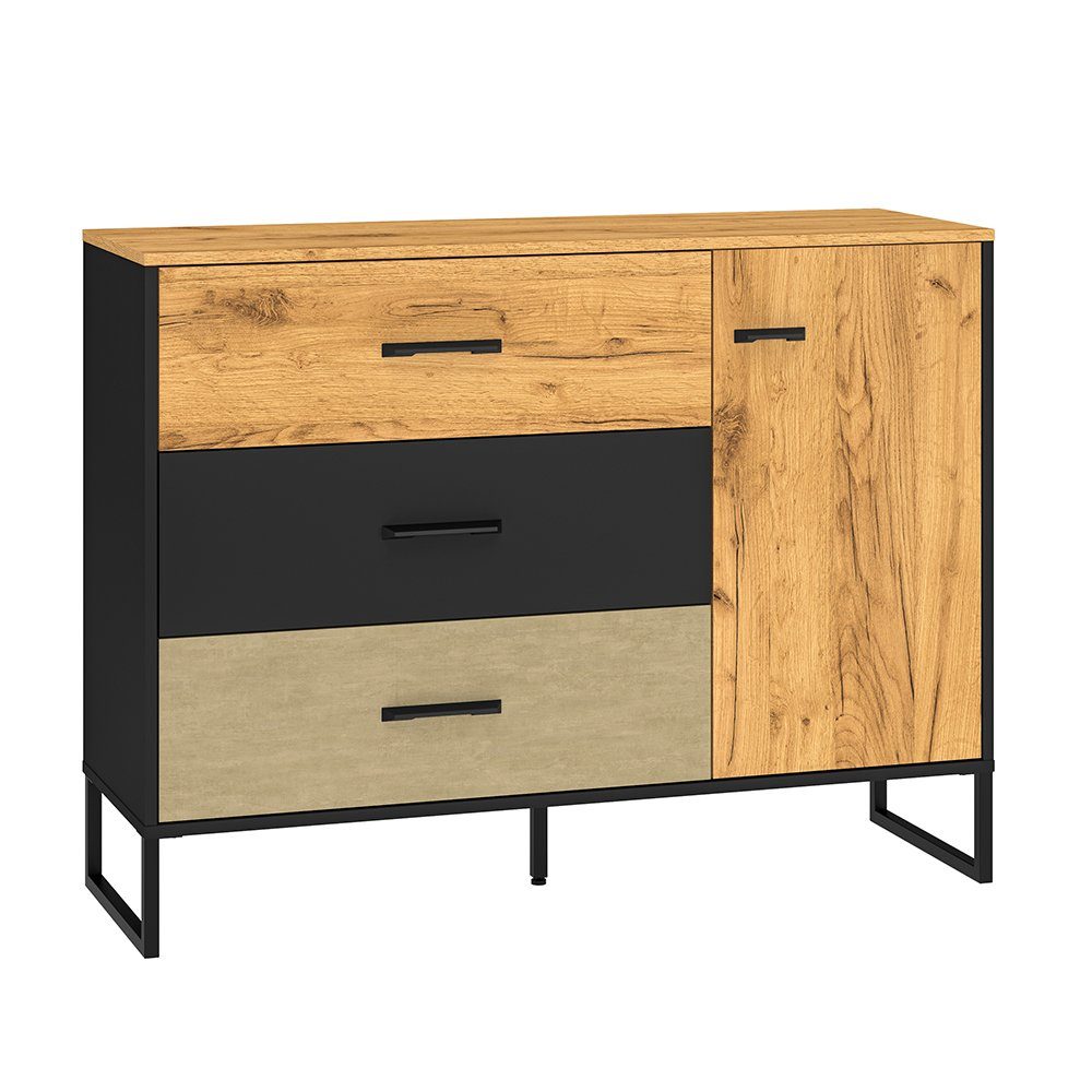 Lomadox Sideboard CASPER-131, schwarz, Eiche, sandfarben, ca. 120/90/40cm günstig online kaufen