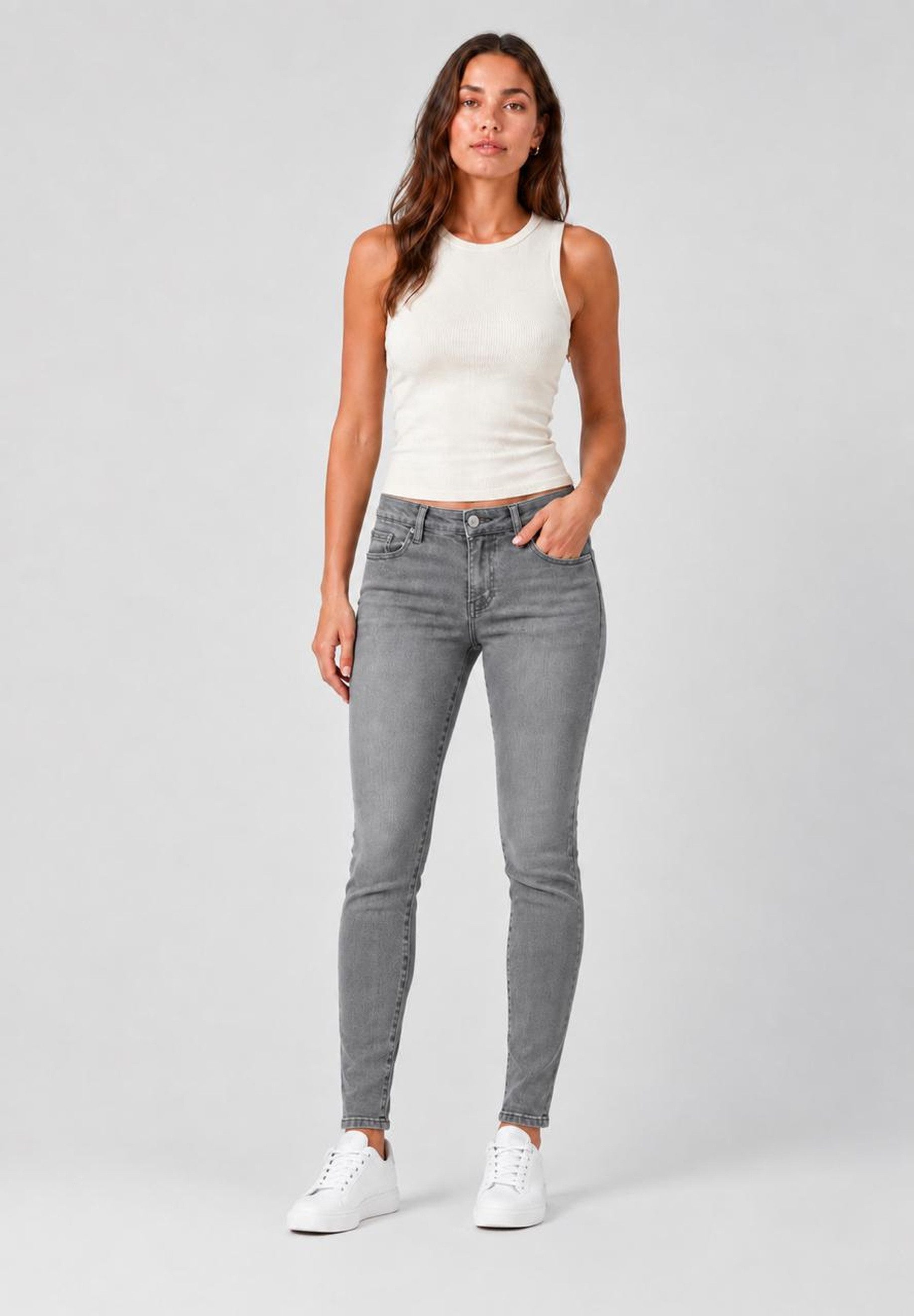 Elara Skinny-fit-Jeans Damen Mid Waist und klassischem 5-Pocket Look