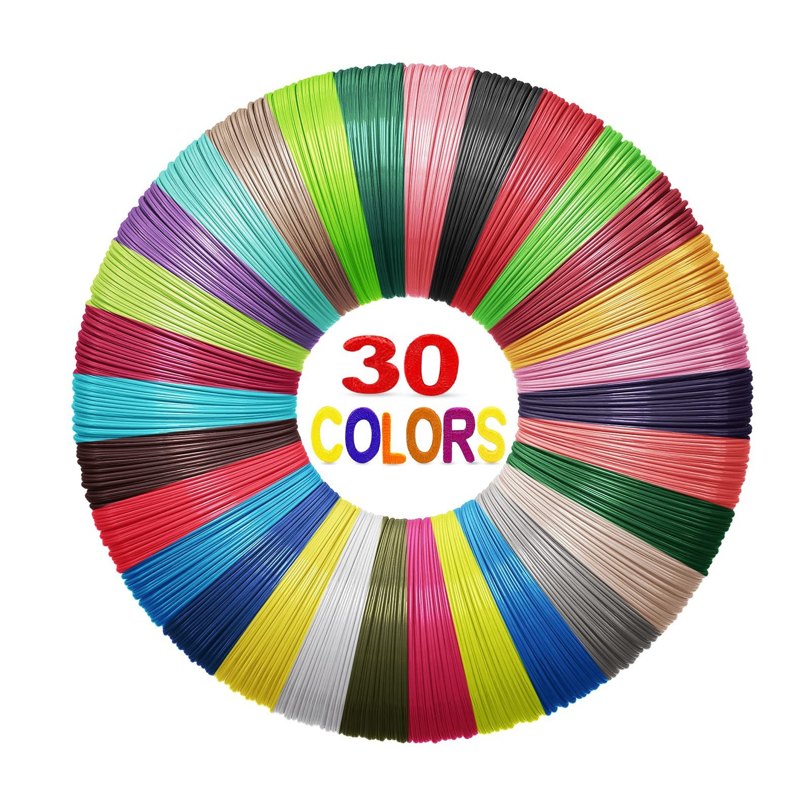FOUORTUNATE-BEE 3D-Drucker PLA Filament 30 Farben für 3D-Stift 1,75 mm,150 m FilamentNachfüllung, 3D-Stift Nachfüllungen kompatibel mit MYNT3D & SCRIB3D