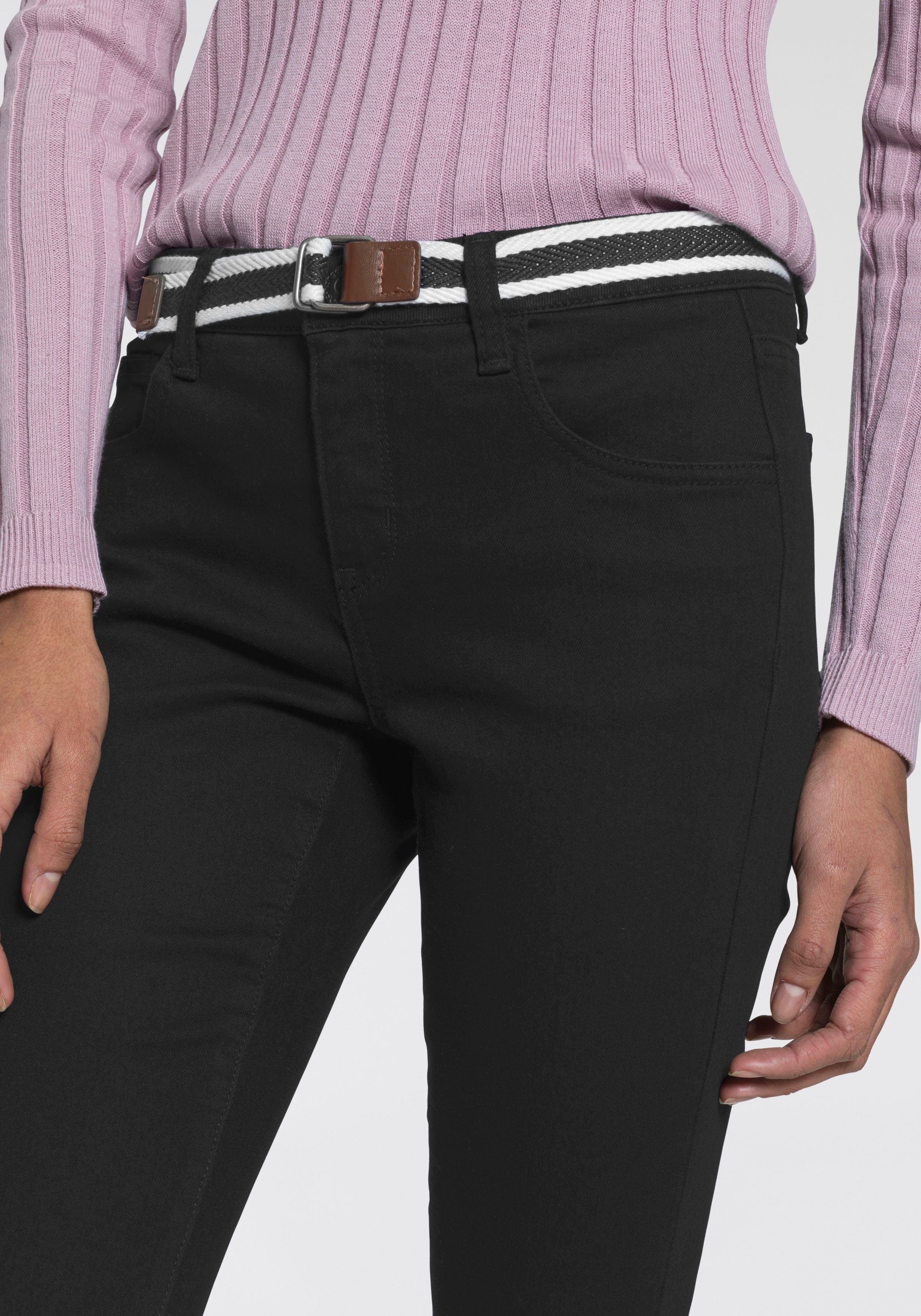 KangaROOS Caprijeans CAPRI-JEANS mit Gürtel (Set, mit abnehmbarem Gürtel) Skinny Fit, mit Schlitz, normale Leibhöhe