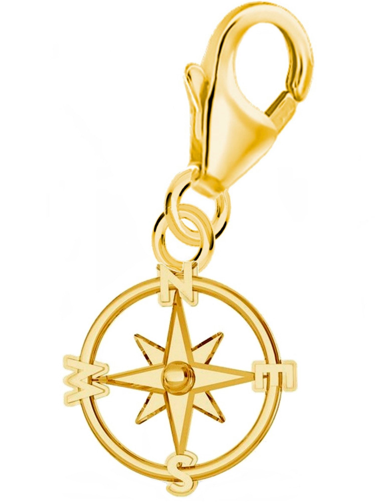 Goldene Hufeisen Charm-Einhänger Kompass Karabiner Charm 925 Sterling Silber Vergoldet Herren Damen
