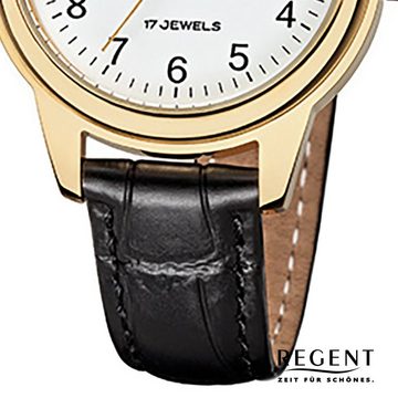 Regent Quarzuhr Regent Damen-Armbanduhr schwarz Analog, Damen Armbanduhr rund, mittel (ca. 31mm), Lederarmband