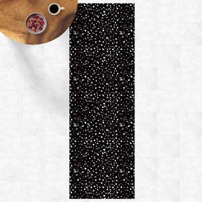 Läufer Teppich Vinyl Flur Küche Muster Terrazzo lang modern, Bilderdepot24, Läufer - schwarz weiß glatt