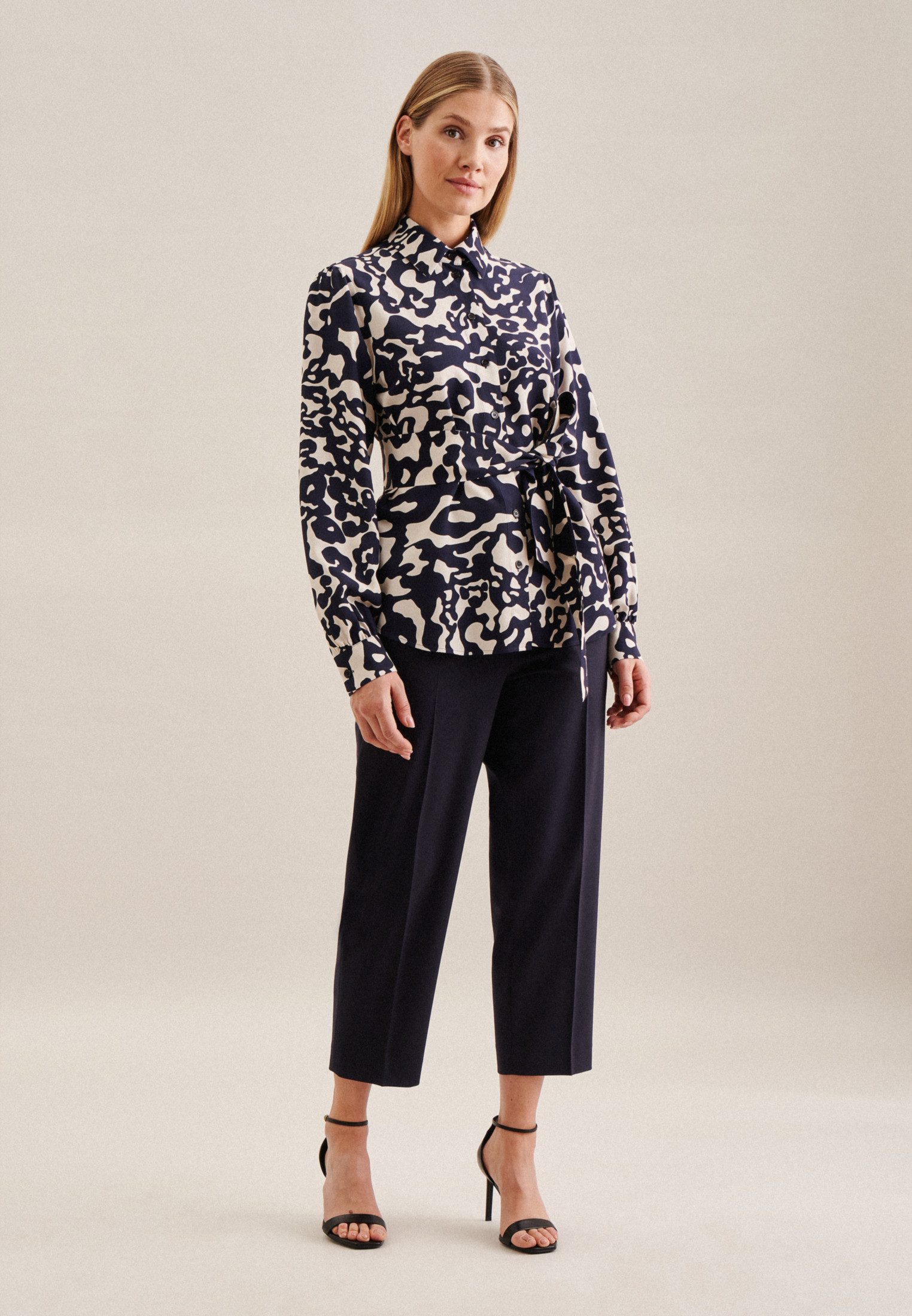 seidensticker Hemdbluse Schwarze Rose Langarm Kragen Animal