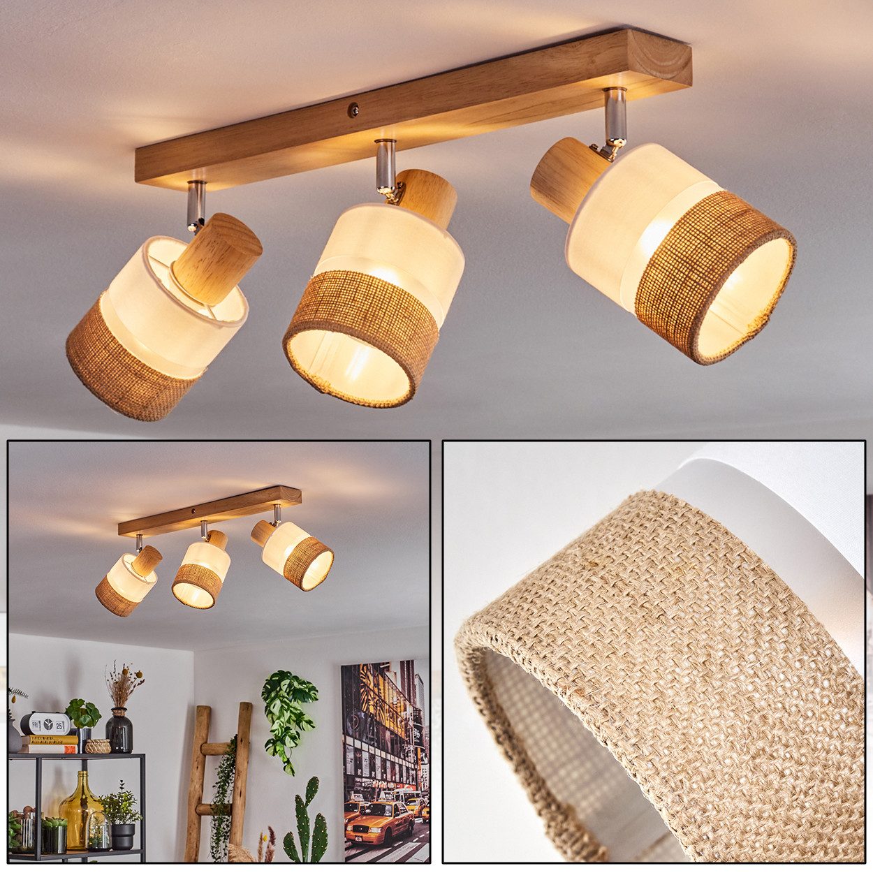 hofstein Deckenleuchte moderne Deckenlampe aus Holz/Metall/Leinen günstig online kaufen