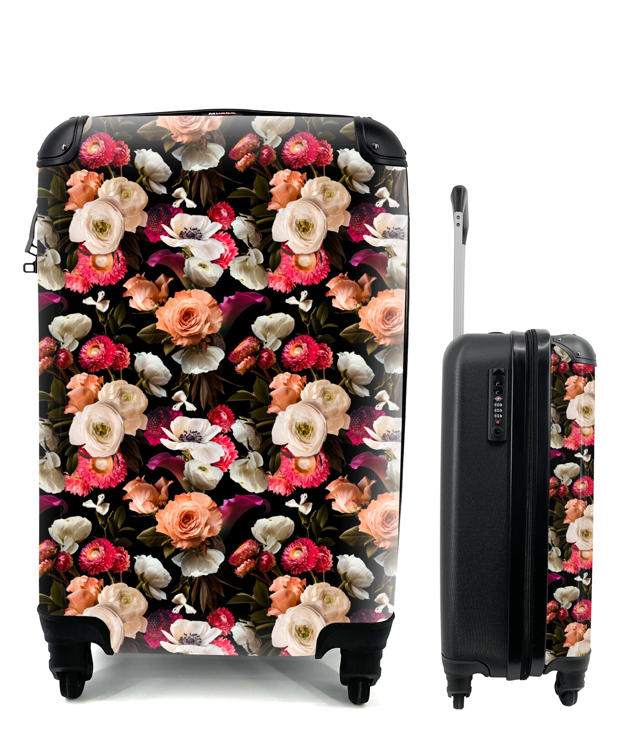 MuchoWow Handgepäckkoffer Blumen - Muster - Pastell, 4 Rollen, Reisetasche mit rollen, Handgepäck für Ferien, Trolley, Reisekoffer