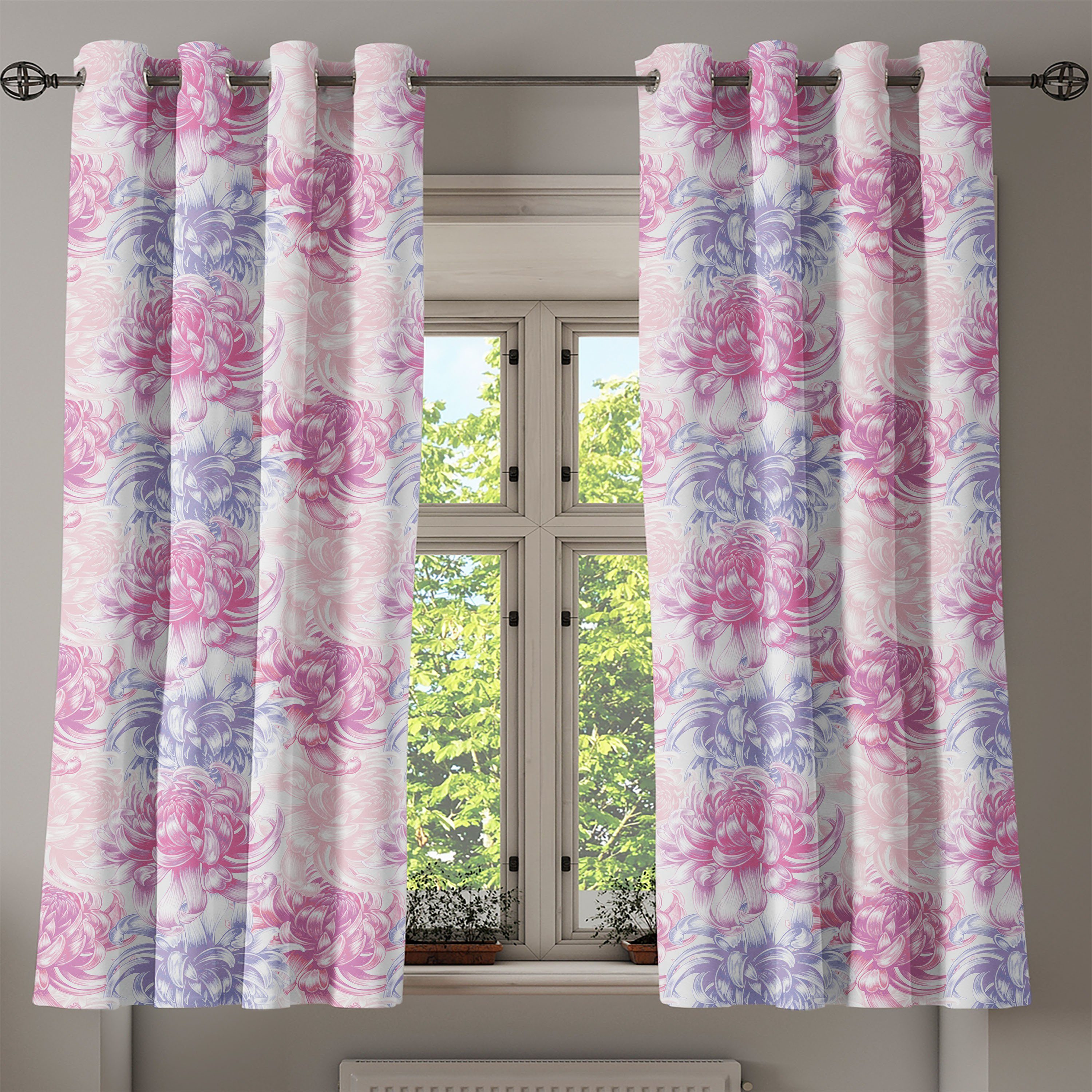 Blumen Schlafzimmer Gardine Blumenmuster Abakuhaus, Dekorative für Wohnzimmer, 2-Panel-Fenstervorhänge Romantische