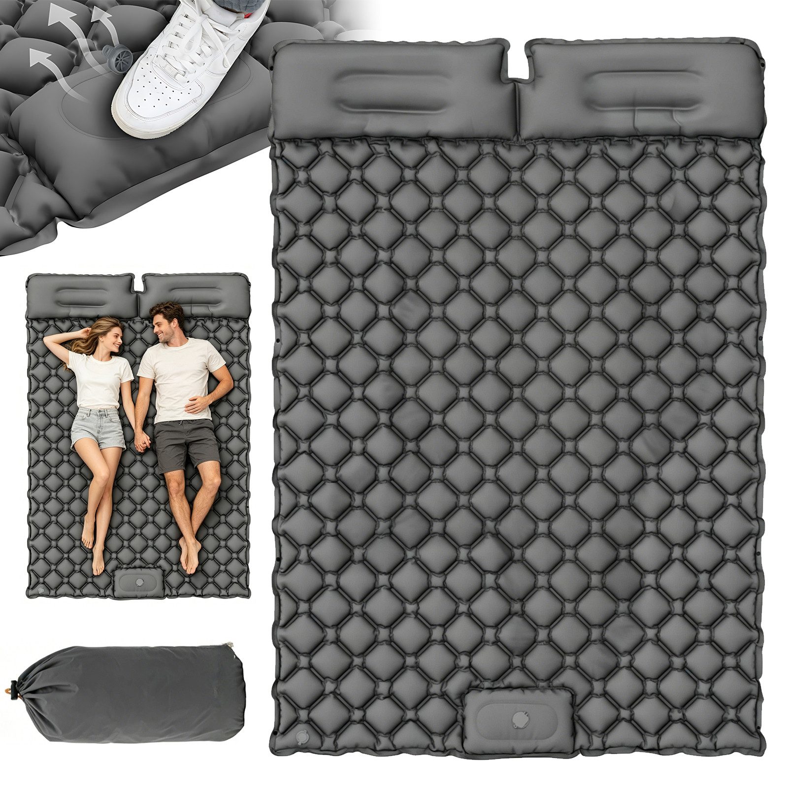 AKKEE Isomatte Campingmatte mit Kissen, Isomatte Outdoor, 2 Personen, Selbstaufblasend, Isomatte Ultraleicht, Isomatte Camping Outdoor