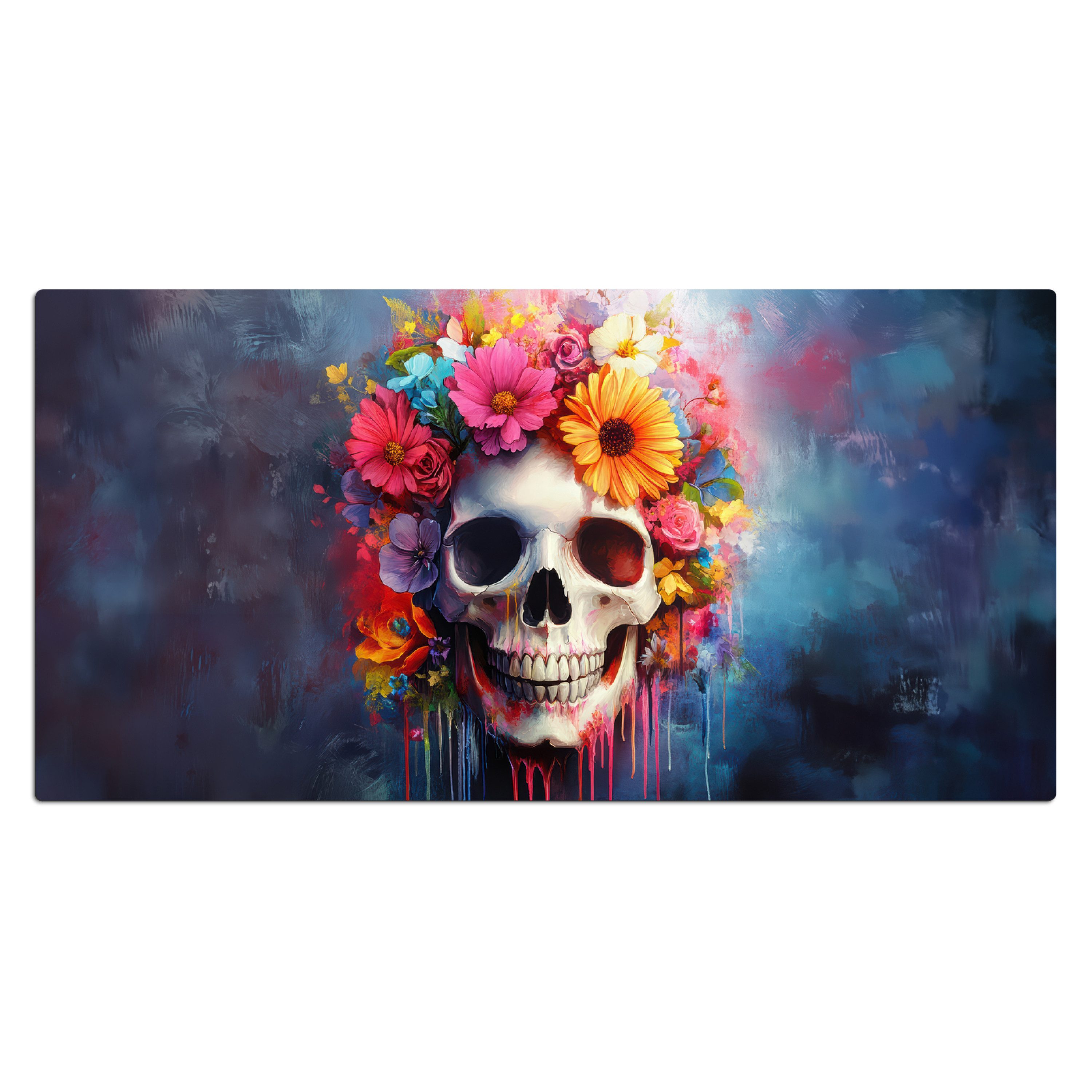 MuchoWow Gaming Mauspad Totenkopf - Blumen - Totenkopf - Bunt (1-St), Gaming Mauspad XXL, Schreibtischunterlage, Desk Mat Groß, 80x40 cm
