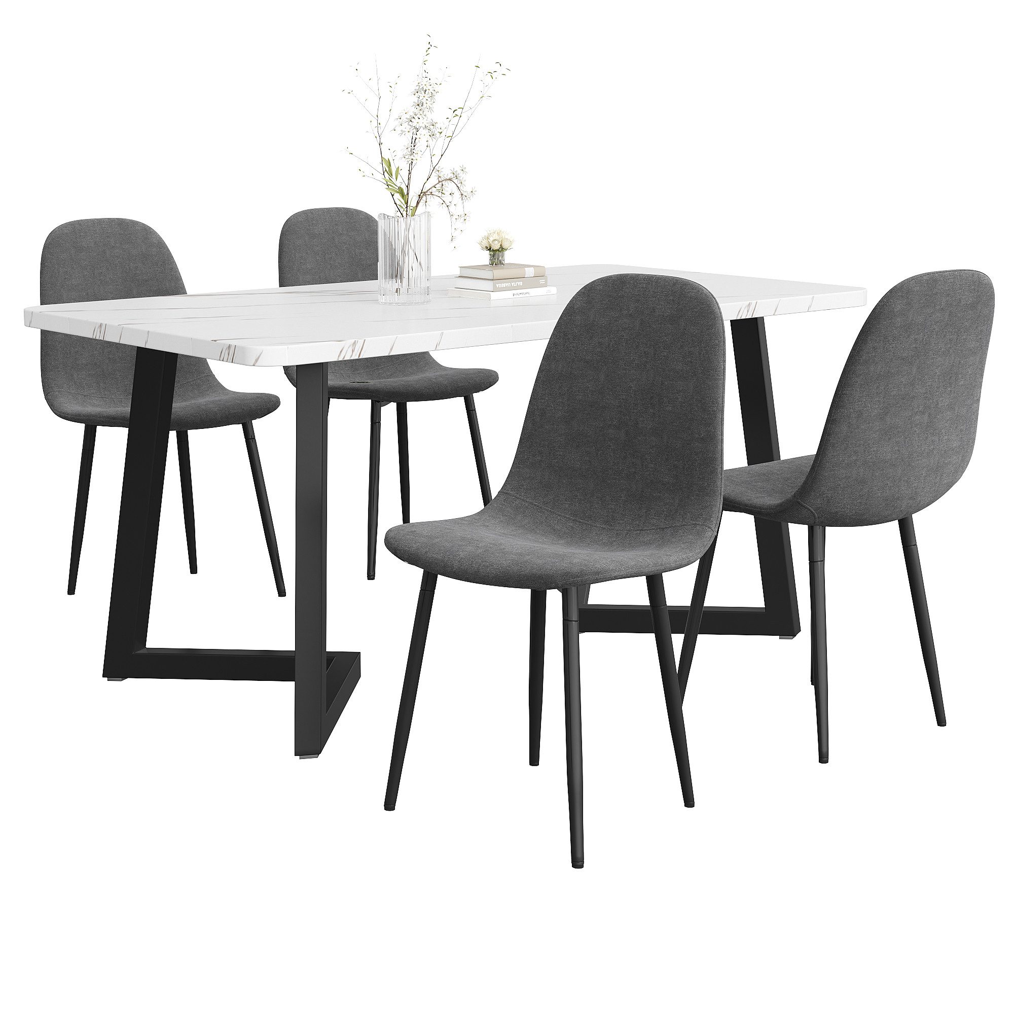 HAUSS SPOLE Essgruppe 5tlg Sitzgruppe 117×68cm Esstisch mit 4 Polsterstuhl, Esszimmerstuhl