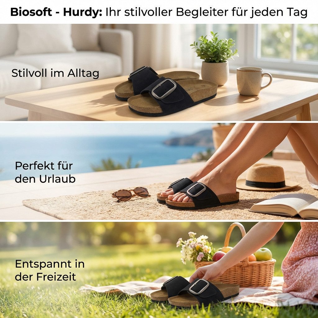 Biosoft Comfort & Easy Walk Biosoft Flache Sandalen Damen Sommer Leder Optik Größe 37 - 43 Hurdy Sandale – Bild 4 von 5