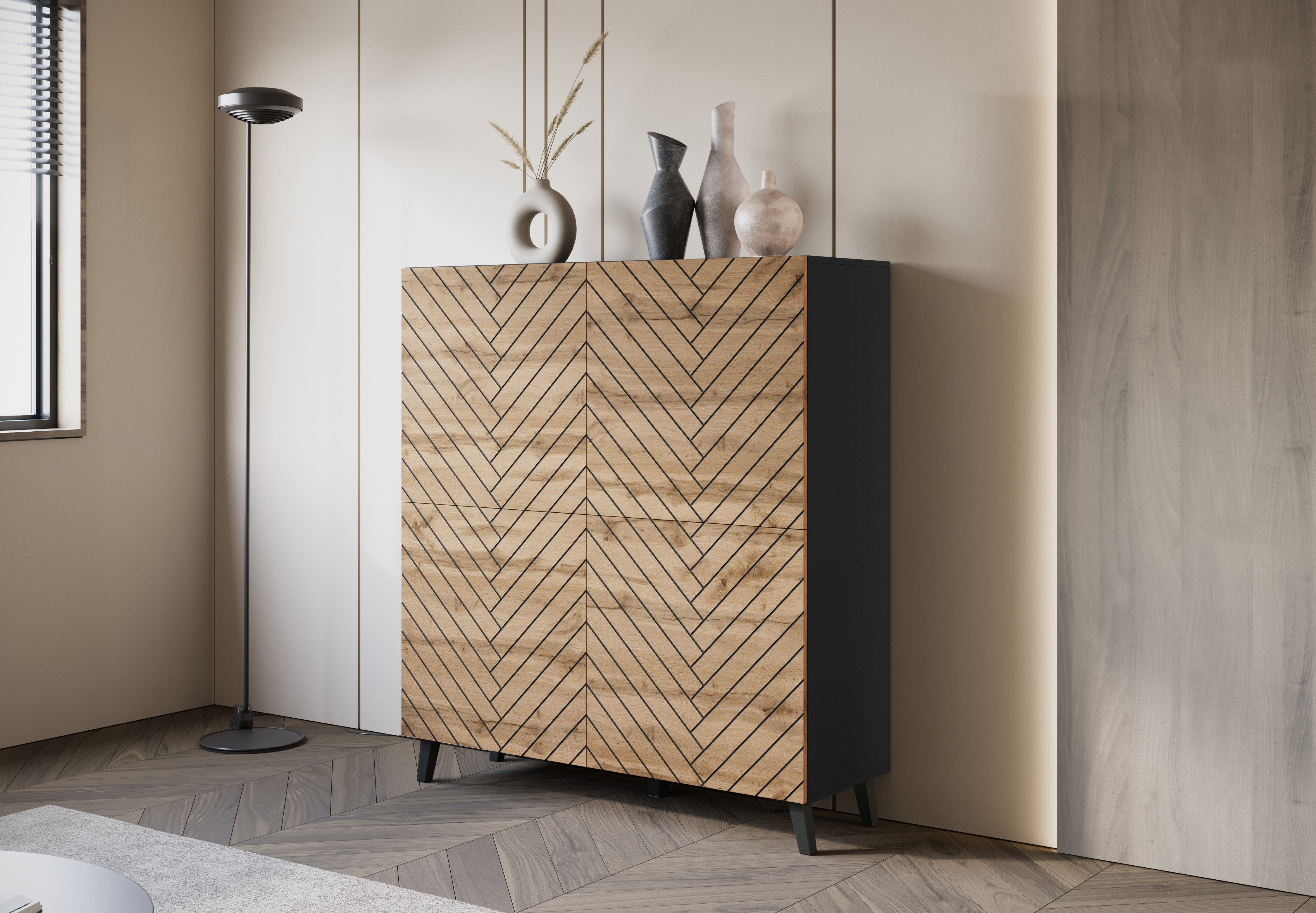 INOSIGN Highboard HIGHBOARD PHUKET (1 St), moderne Kommode mit 4 Türen und 8 Fächern, Breite 120 cm