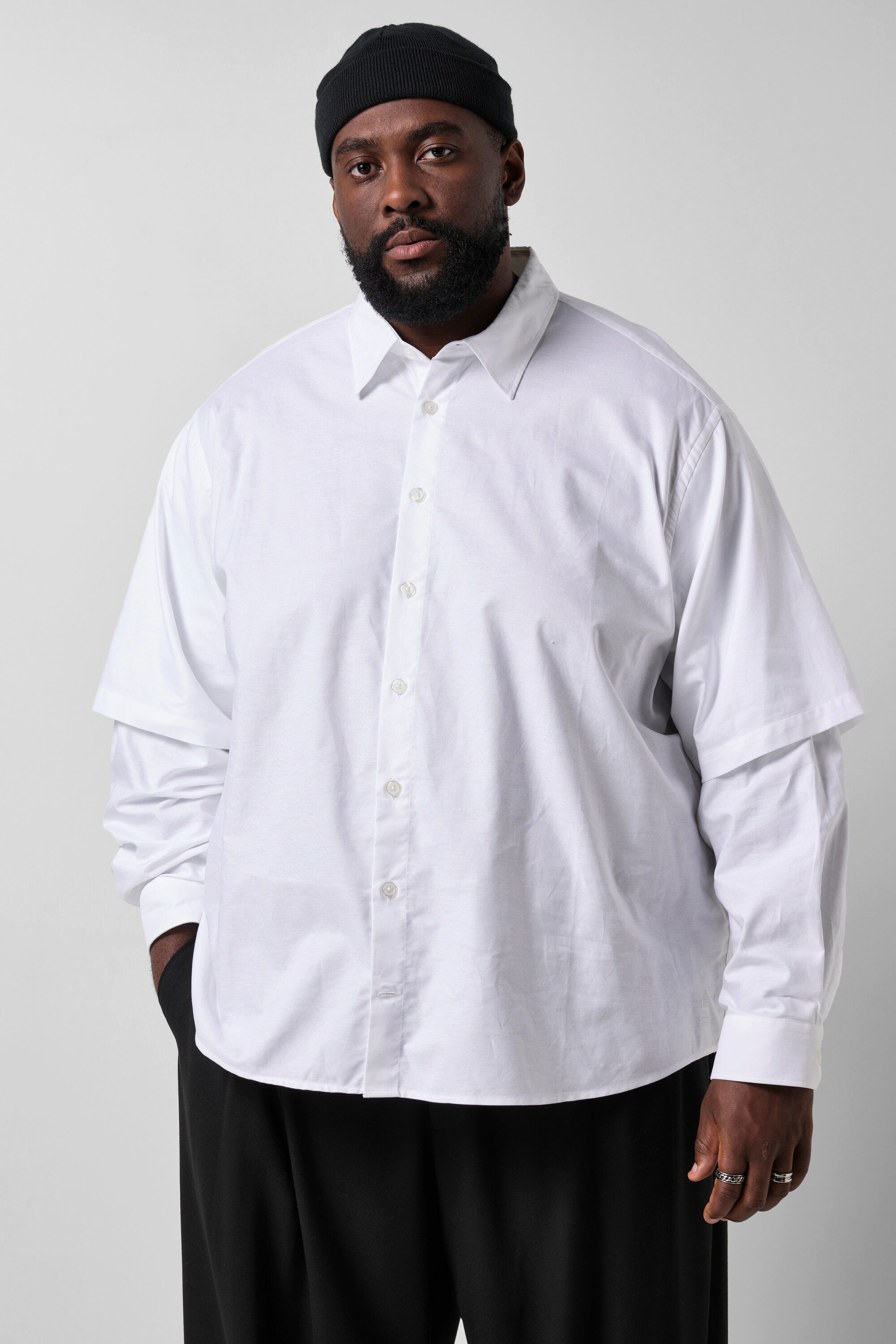 STHUGE Businesshemd STHUGE Hemd oversized Langarm im 2-in-1-Look