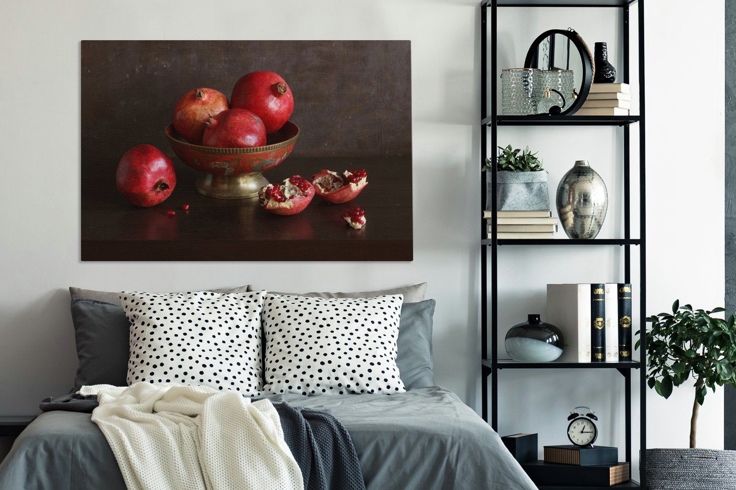 Gemälde, XXL, St), (1 Leinwandbild Wohnbereiche, für Obstschale Wandbild - Granatapfel OneMillionCanvasses® Dekoration, großes, cm 120x80 - alle