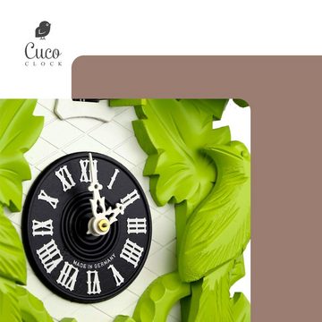Cuco Clock Pendelwanduhr Kuckucksuhr Schwarzwalduhr "Drei Waldvögel" Wanduhr aus Holz (20 x 30 x 38cm, 8 - Tage Werk, manuelle Nachtabschaltung)