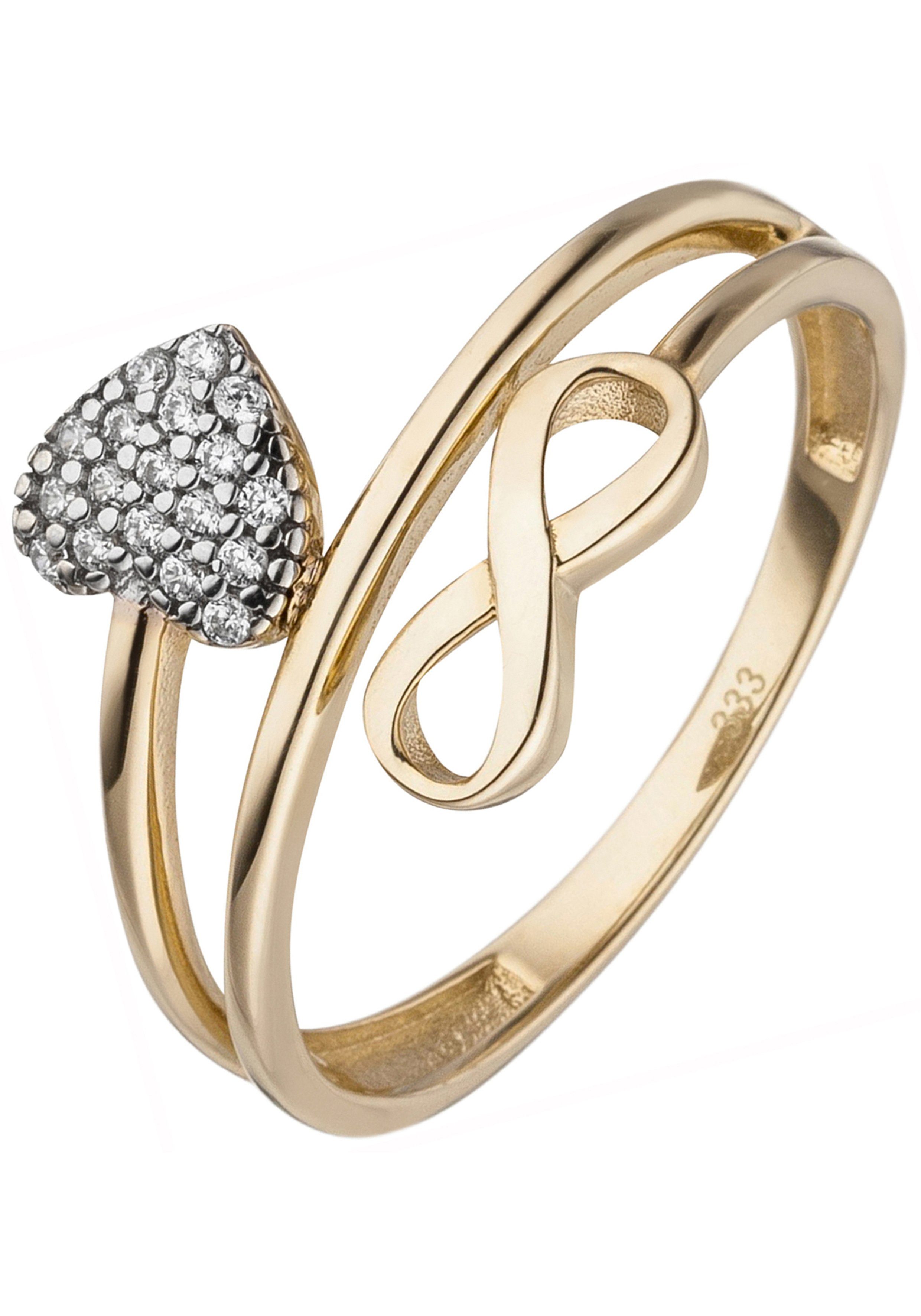 JOBO Fingerring Herz Unendlichkeit, 333 Gold mit 18 Zirkonia