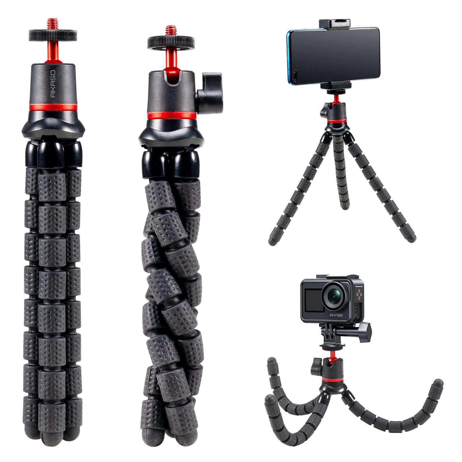 Akaso Action Cam-Halterung Oktopus-Stativ für Action Cam & Smartphone, (360° drehbar, kompatibel mit AKASO/GoPro/DJI Action Cam & Smartphone)