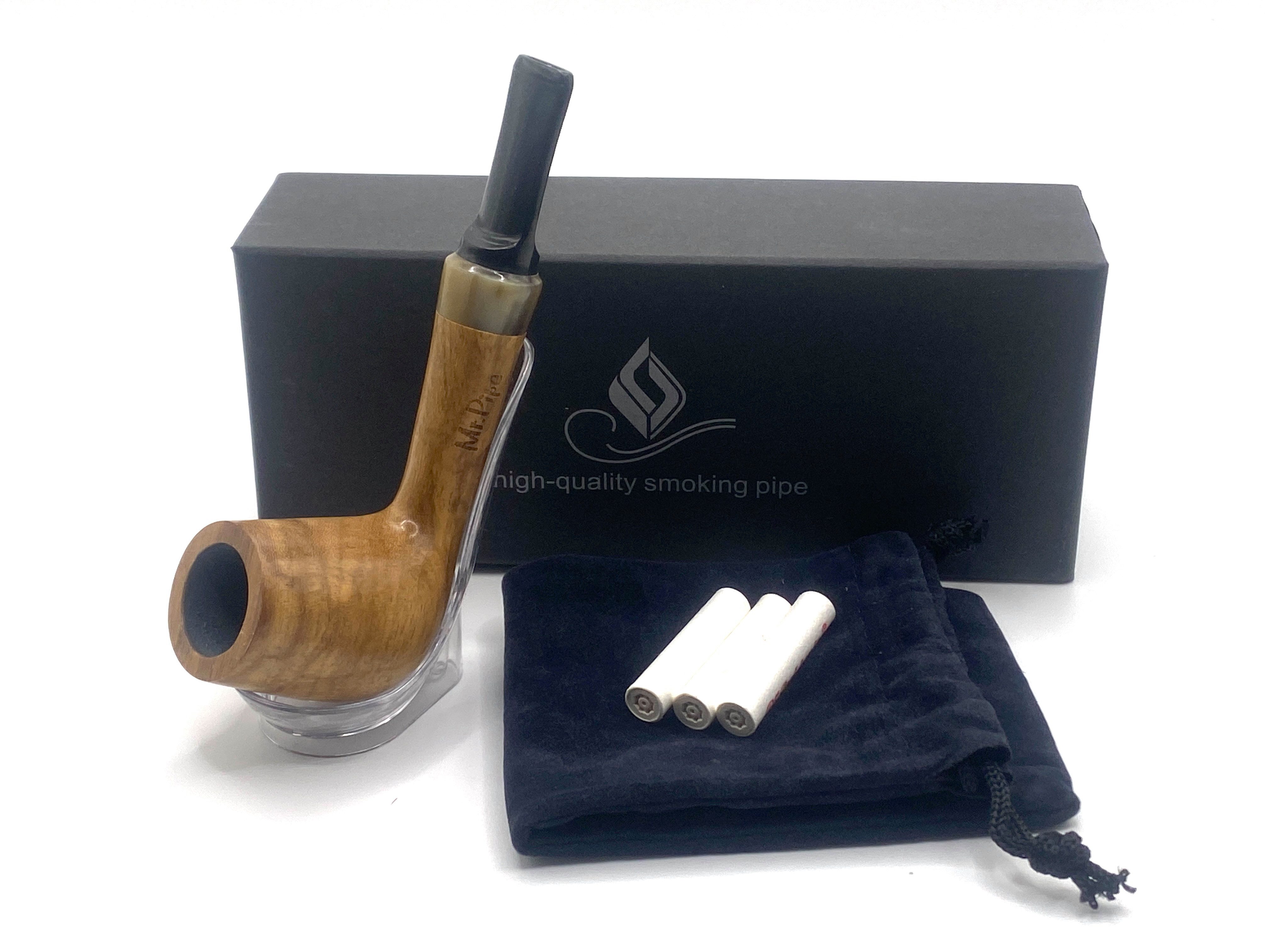 meytrade Handpfeife Redwood Pfeife Mr.Pipe braun poliert 9mm grauer Ring in Geschenkbox, inkl. 3x 9mm Filter, Beutel, Pfeifenständer und Box