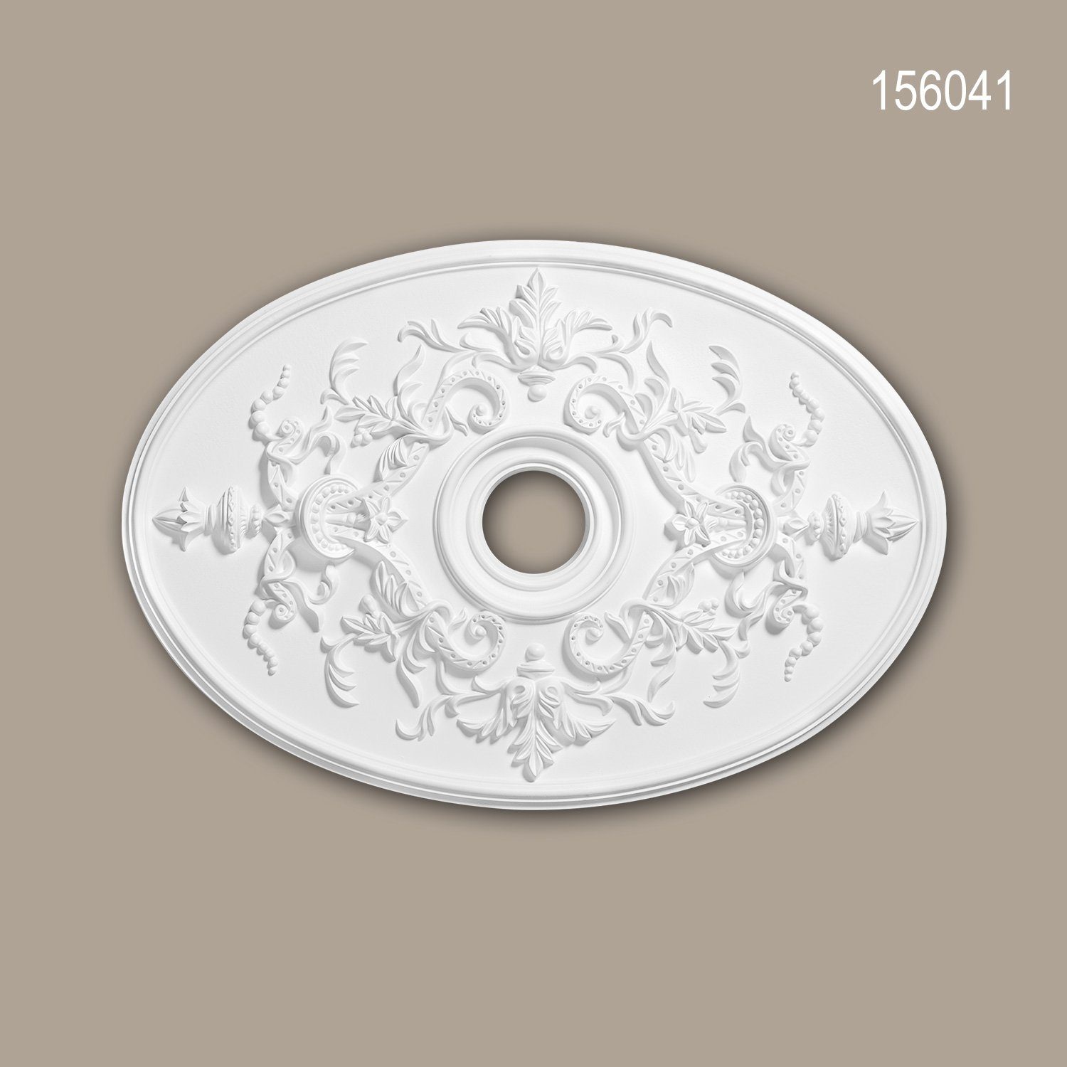 Profhome Decken-Rosette 156041 (Rosette, 1 St., Deckenrosette, Medallion, Stuckrosette, Deckenelement, Zierelement, 78,5 x 54,4 cm), weiß, vorgrundiert, Stil: Neo-Empire