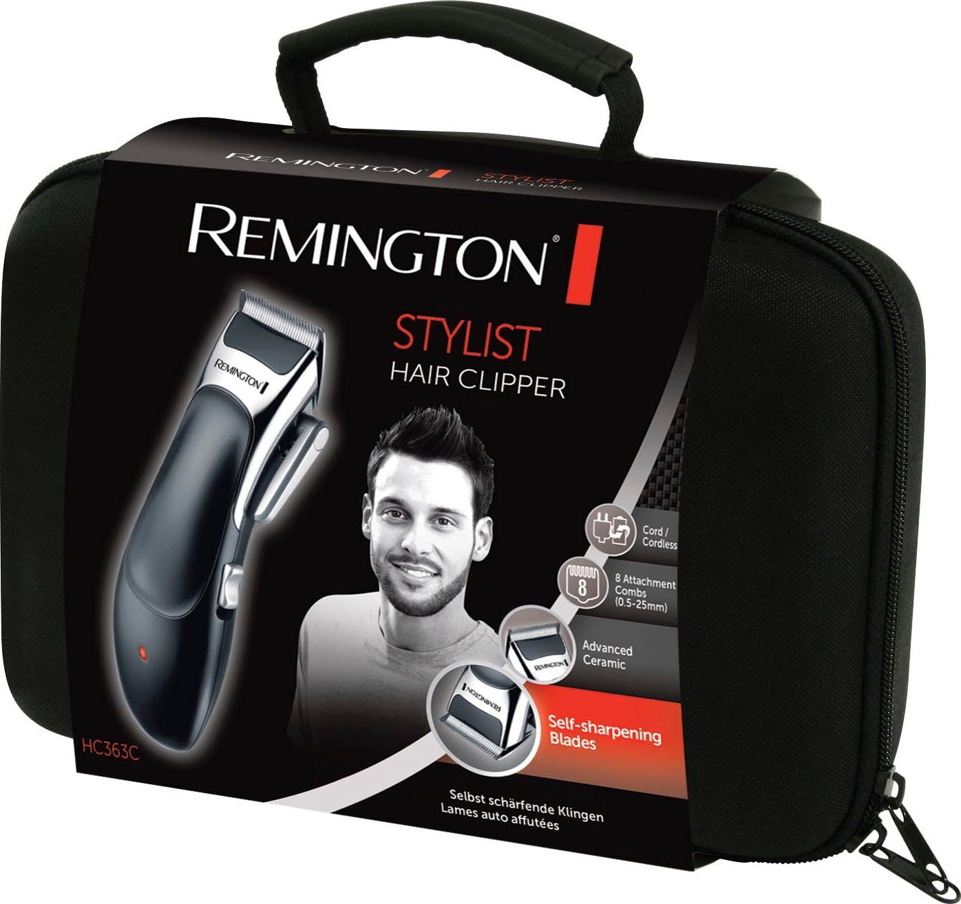 HC363C Remington - Profi-Koffer für Stylist, 8 -, Haarschneider Zubehör, inkl. Kammaufsätze, Herren kabellos,