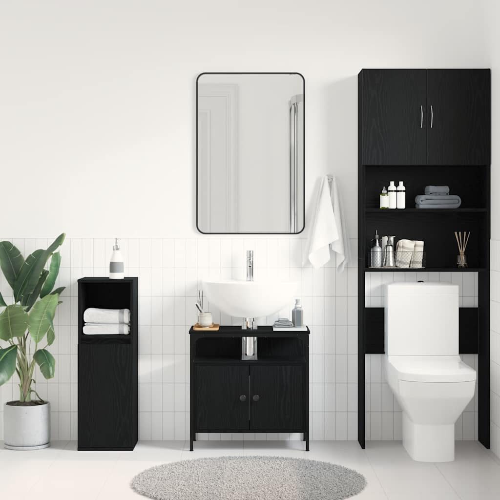 vidaXL Waschbeckenunterschrank Waschbeckenunterschrank Schwarz Eichen-Optik 60x30x60 cm