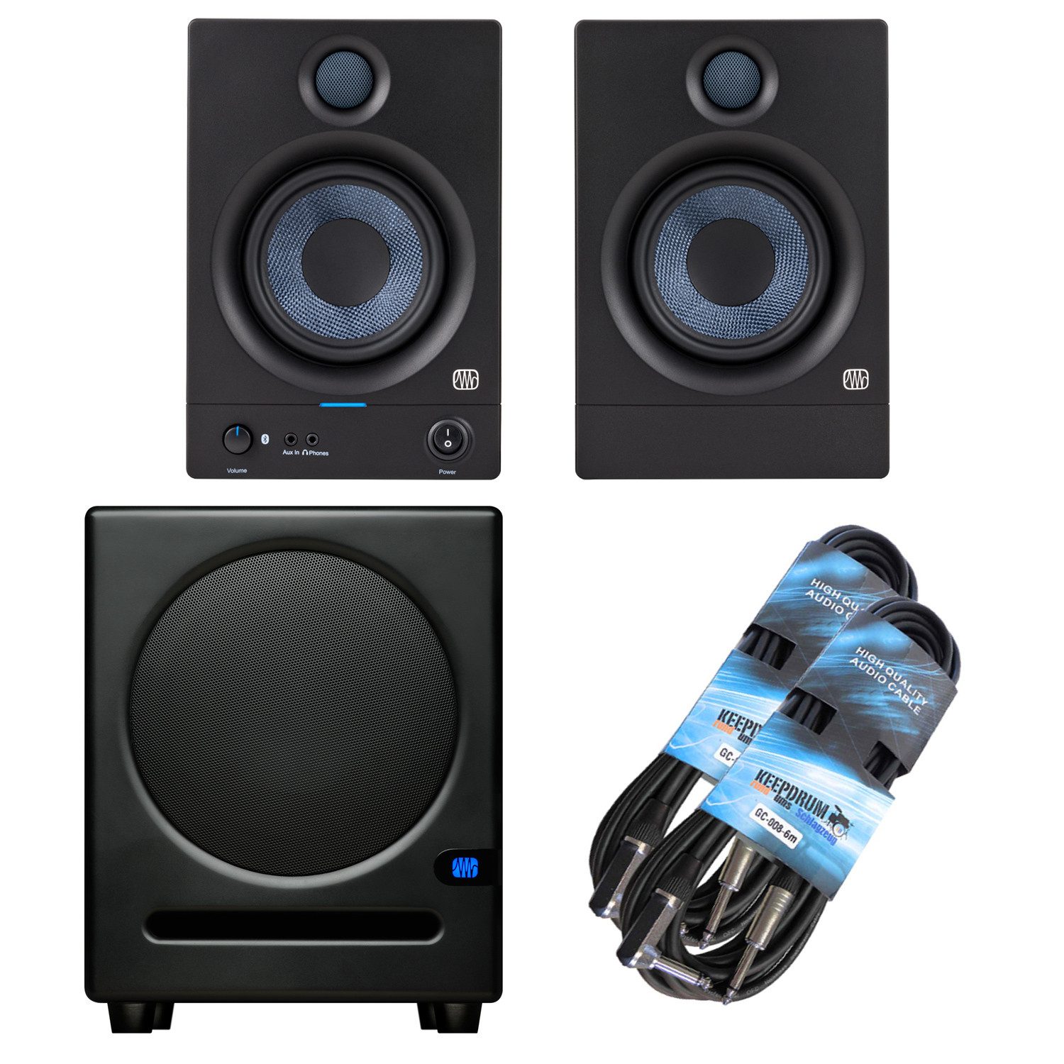 Presonus Eris 5BT 2nd Gen mit Eris Sub 8 BT Subwoofer Lautsprecher (Bluetooth, 100 W, mit Klinkenkabel)