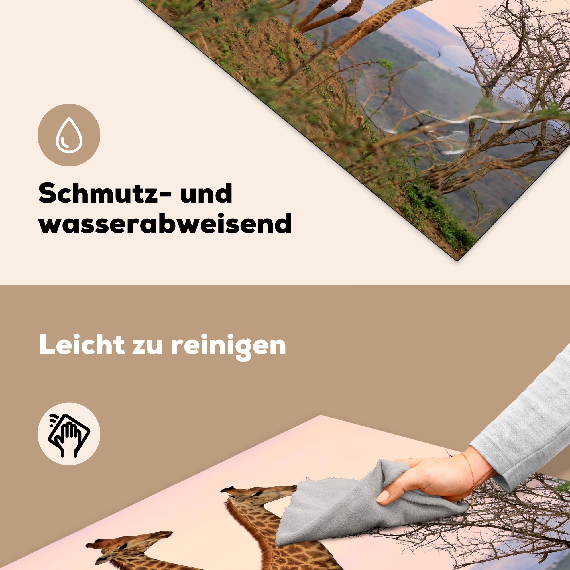 Giraffen küche Landschaft, - Vinyl, - cm, Ceranfeldabdeckung, Arbeitsplatte (1 Himmel tlg), MuchoWow für 78x78 Herdblende-/Abdeckplatte