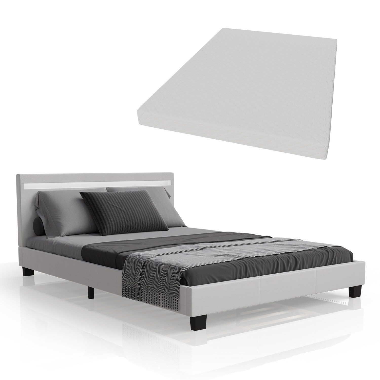 Juskys Polsterbett Paris, 140x200 cm, RGB-LED, Kunstleder, weiches Kopfteil günstig online kaufen