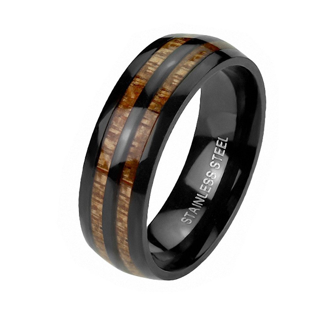 Taffstyle Fingerring Schwarzer Edelstahl Ring Holz günstig online kaufen