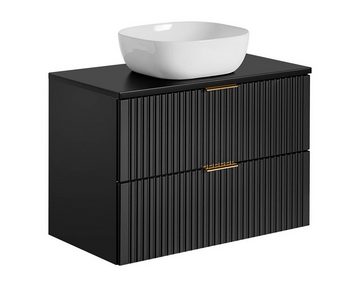 einfachgutemoebel Waschtisch-Set Badezimmer Set 2-teilig BLACKENED 80cm, Aufsatz-Waschbecken, schwarz, (Badmöbel Set, 1-St., Waschtisch SET 2-teilig)