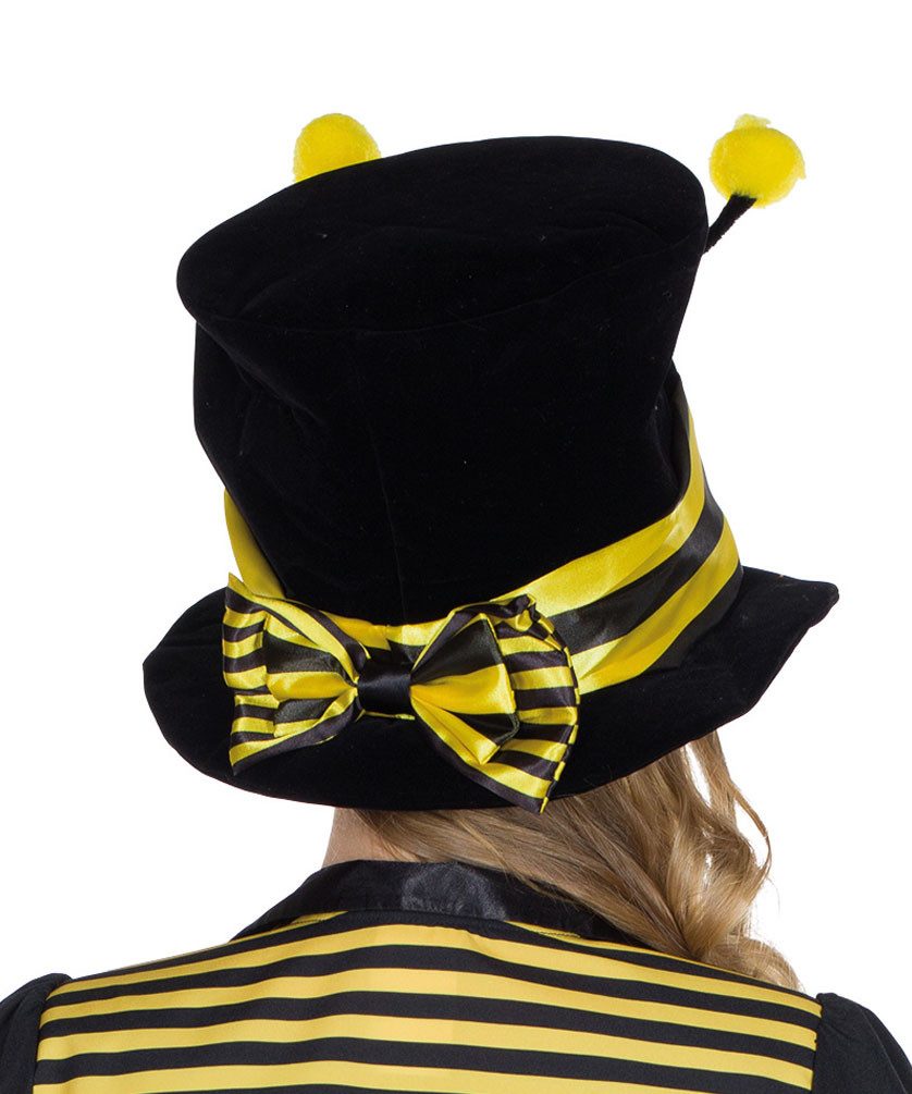 Karneval-Klamotten Kostüm Bienen Hut Zylinder Samt schwarz gelb mit Fühler, passend zu Ihren Bienenkostüm Fasching Karneval