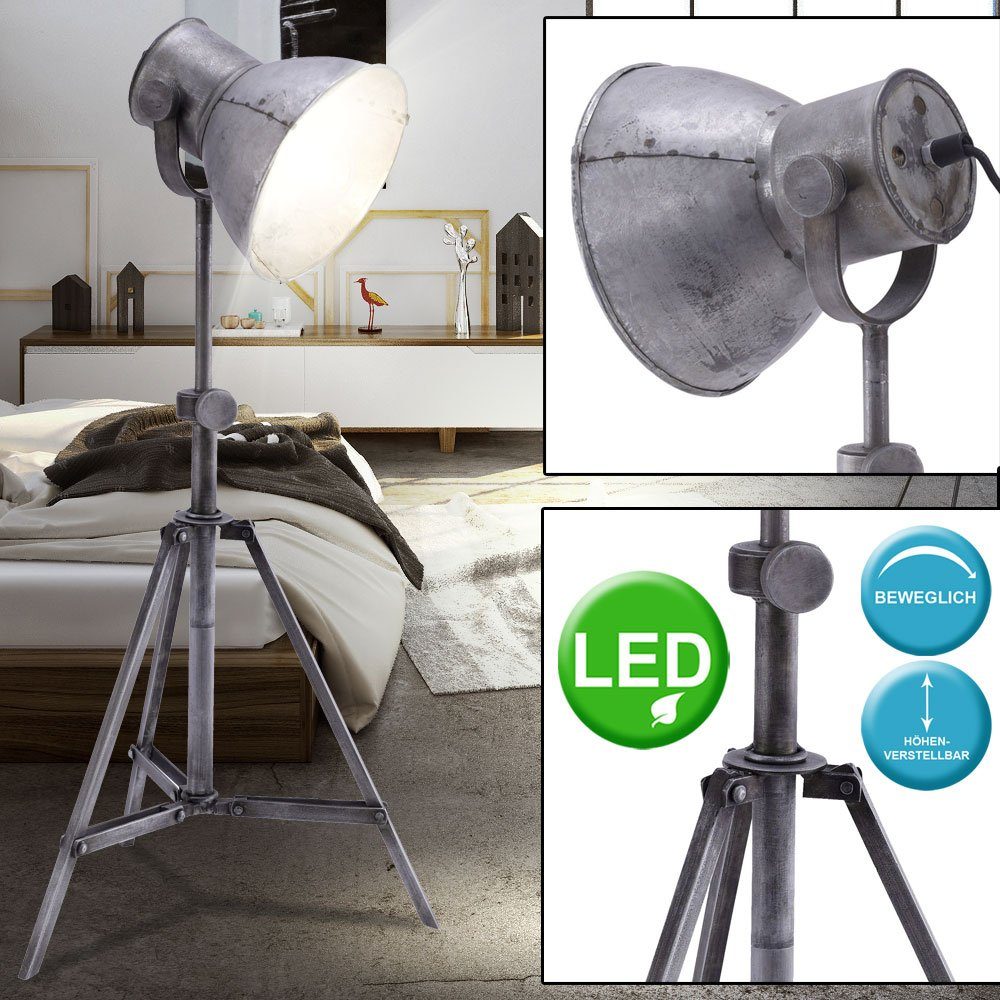 etc-shop LED Stehlampe, Leuchtmittel inklusive, Warmweiß, Vintage Steh Lampe Höhe verstellbar Stativ Spot Leuchte beweglich im