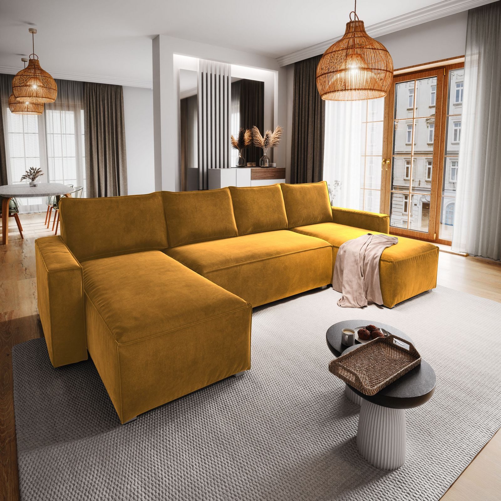 Masseno Ecksofa DENI mit Schlaffunktion U-Form, Sofa mit Bettkasten günstig online kaufen