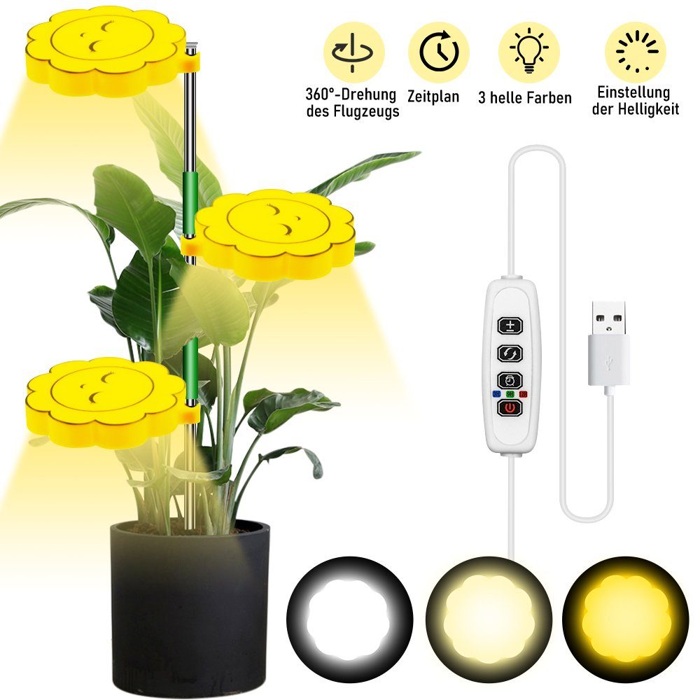 MDHAND Pflanzenlampe 15W LED Pflanzenlicht mit 3 Licht Modus, LED fest integriert, 9 Helligkeitsstufen