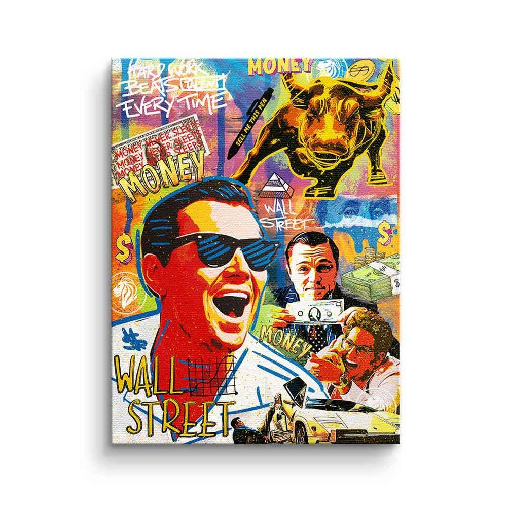 of Jordan Leinwandbild DiCaprio Rahmen weißer Wall Street Pop Wolf DOTCOMCANVAS® Street Wall Belford Lifestyle, Leinwandbild Art