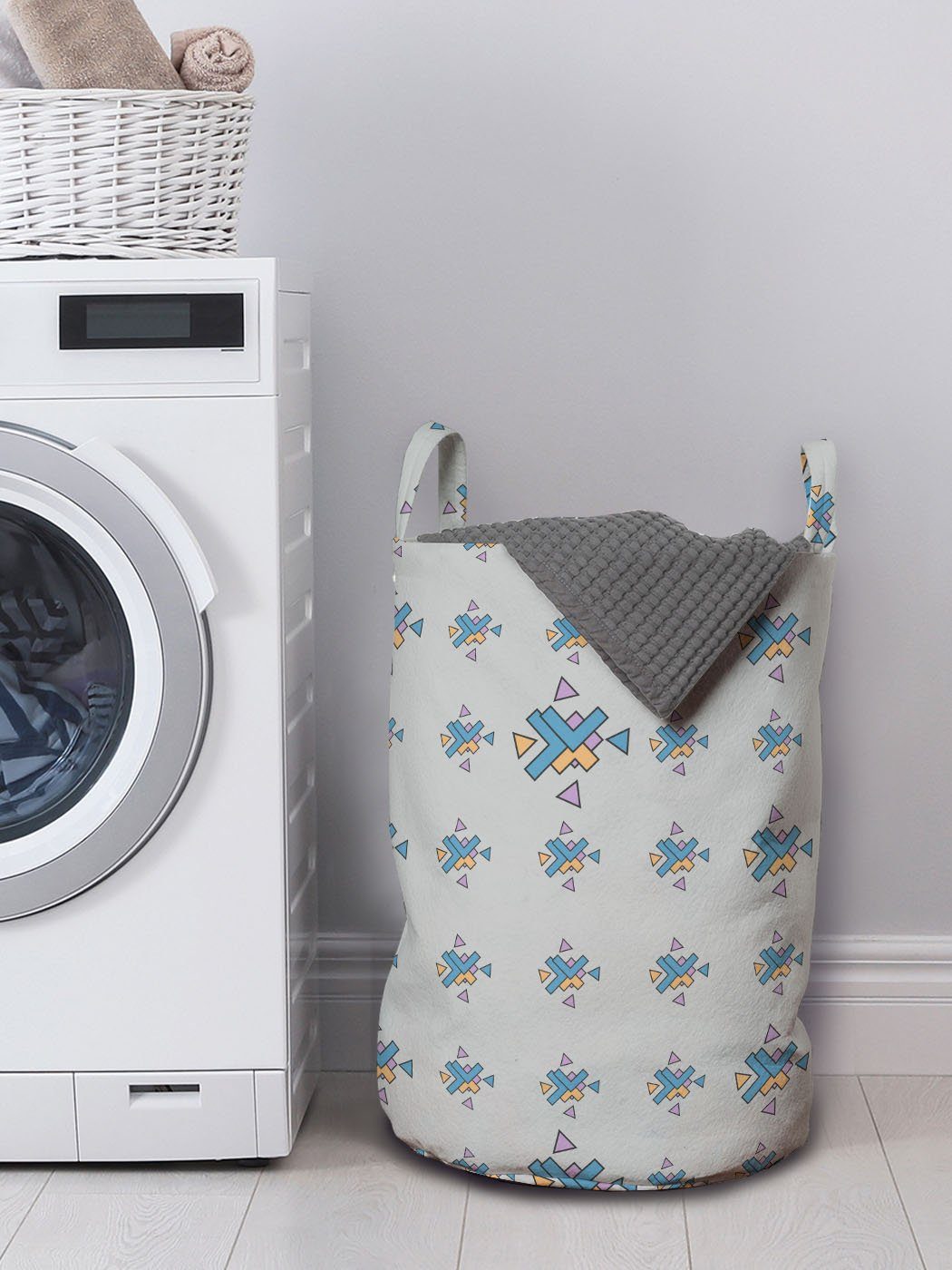 für Geometrisch Motive mit Einfache Waschsalons, Griffen Chaotische Kordelzugverschluss Wäschesäckchen Abakuhaus Wäschekorb