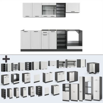 Livinity® Küchenzeile R-Line, Weiß Landhaus/Anthrazit, 240 cm, AP Marmor