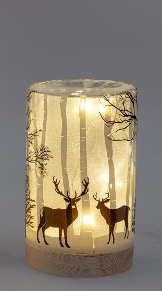 formano LED Dekolicht Natur Hirsch 15cm 20cm Glas mit Holzsockel, LED fest integriert